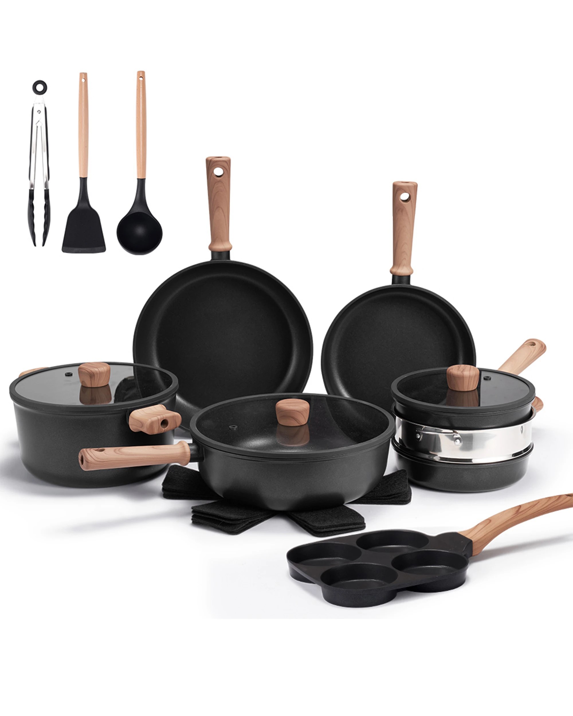 1 ZUNI 19PCS Nonstick Cookware Pots & Pans Set Granite Coating Cooking Utensil Black, 1 of 10