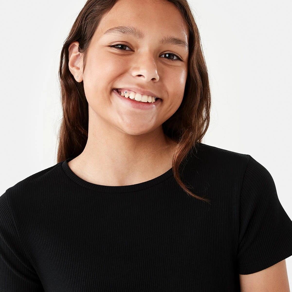 3 Short Sleeve Rib Top Black, 3 of 8
