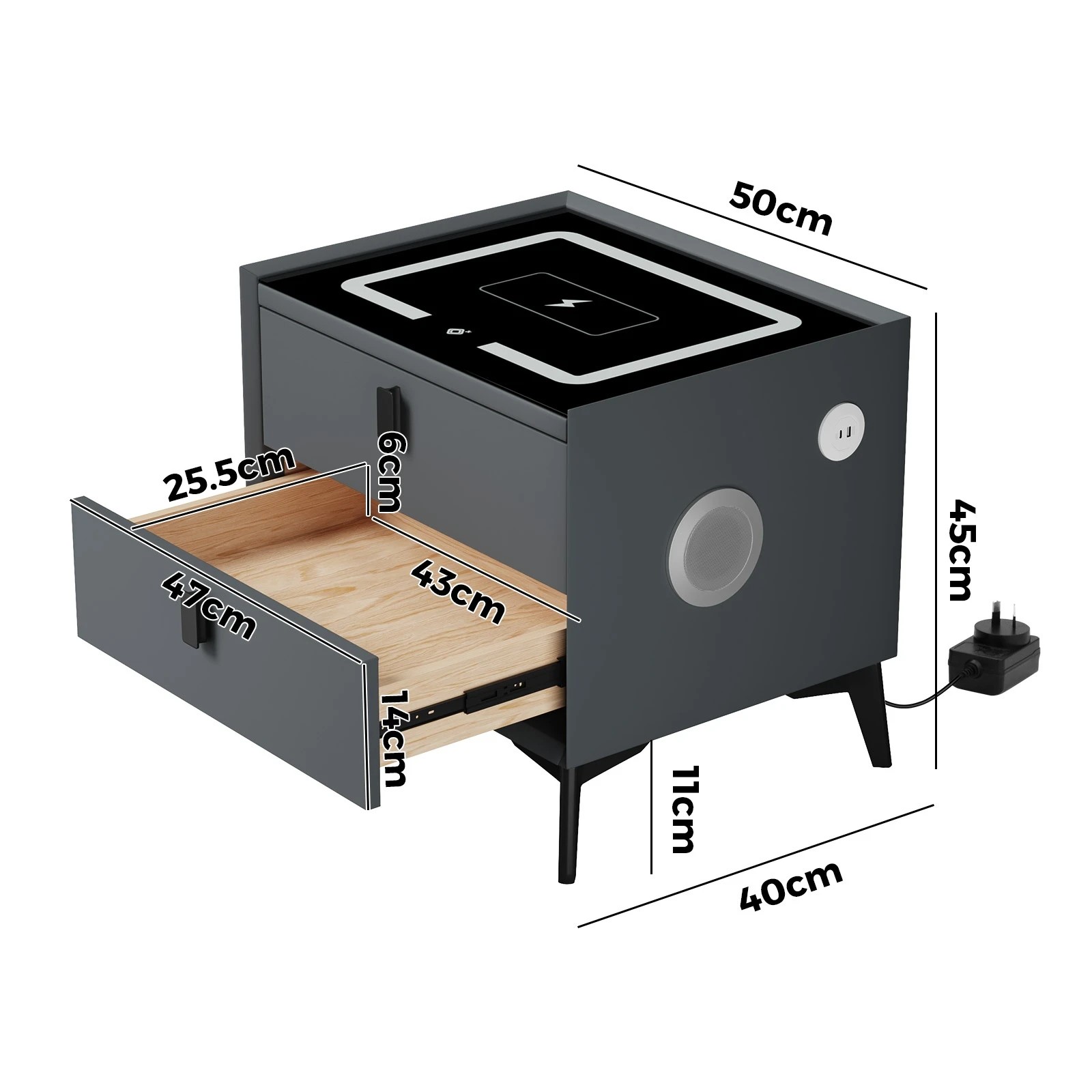 10 Oikiture Smart Bedside Table Wireless Charging Led 2 Drawers Nightstand
 - Grey, 10 of 10