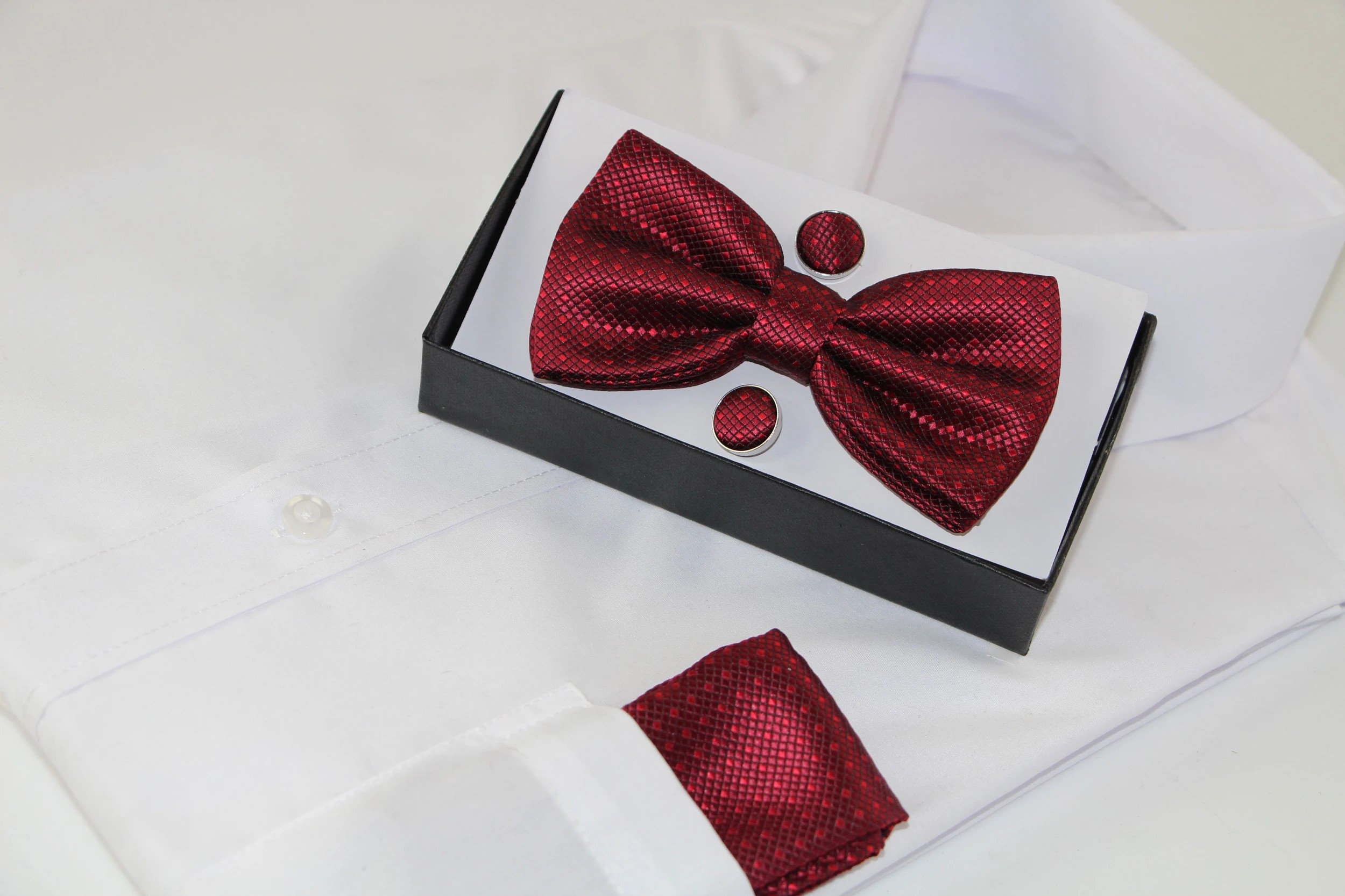 1 Zasel Mens Checkered Matching Bow Tie, Pocket Square & Cuff Links Set - Brown, 1 of 5