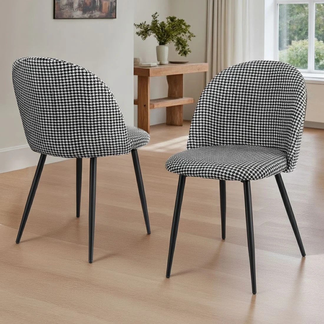 4 Artiss Dining Chairs Set of 2 Linen Solid Curved Houndstooth - Multi, 4 of 6