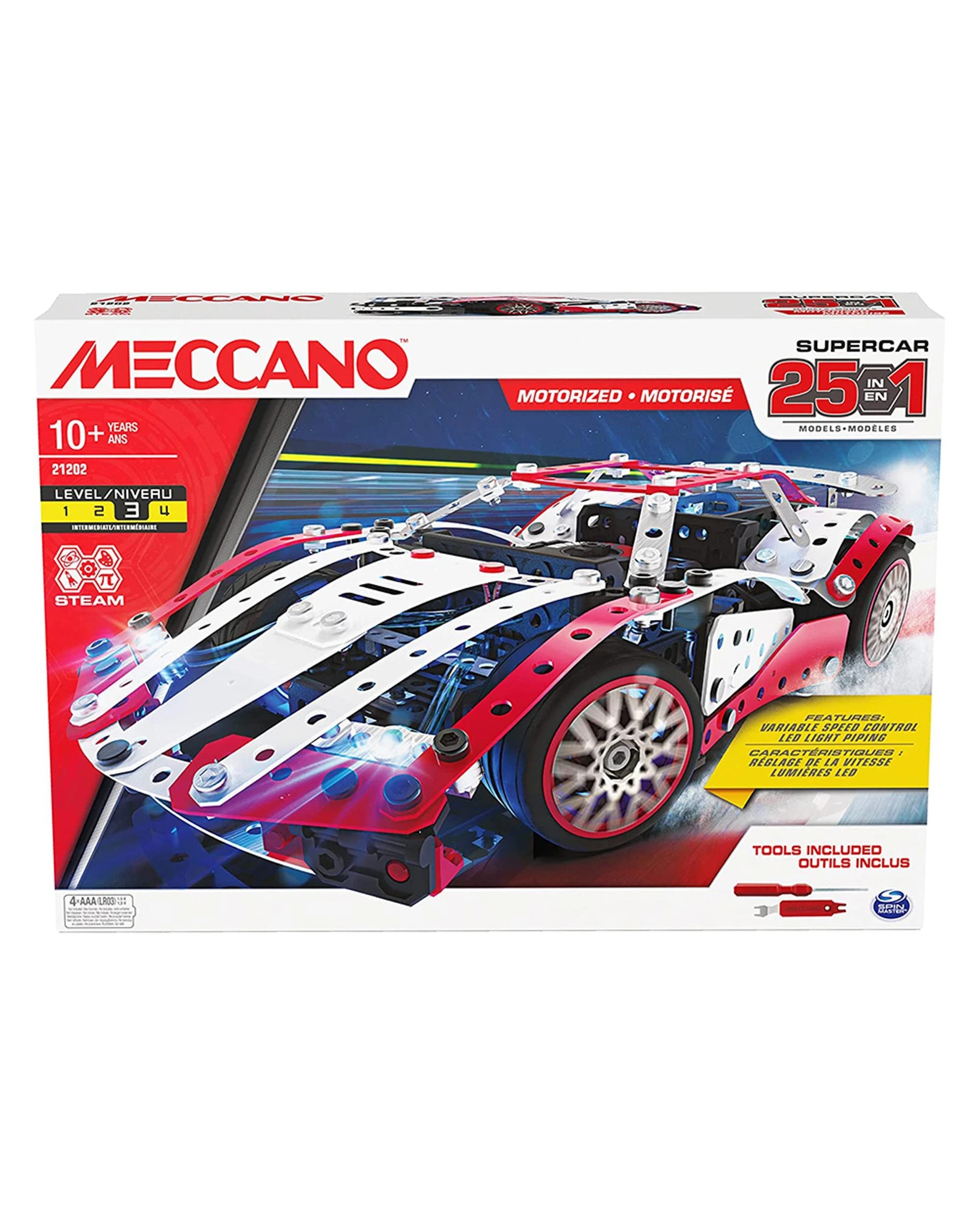 1 Meccano 25-in-1 Motorized Supercar STEM Model Building Kit, 1 of 4