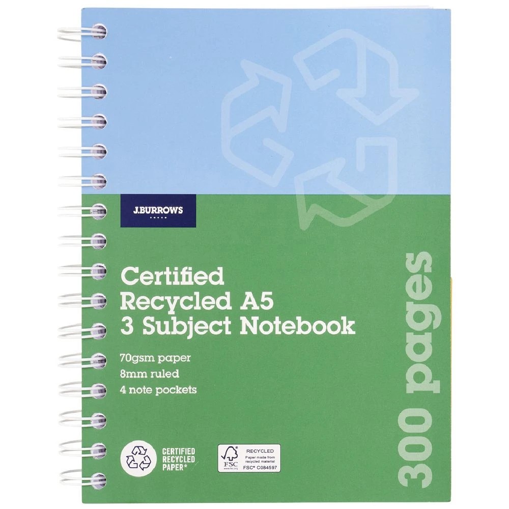 1 J.Burrows Recycled A5 3 Subject Notebook 300 Page, 1 of 4