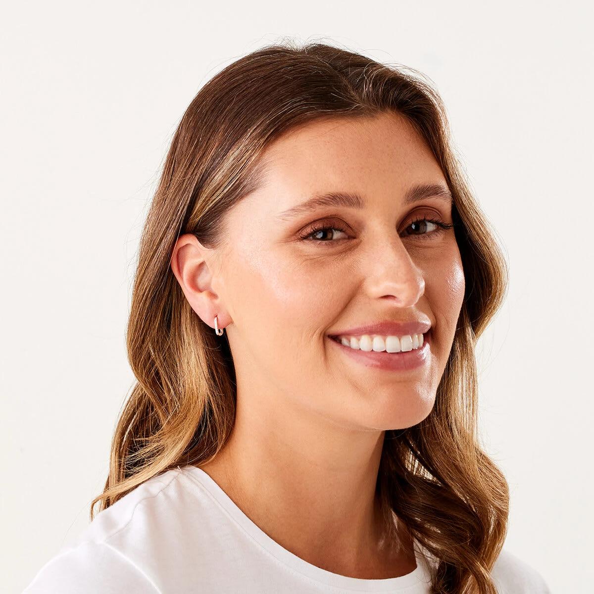 3 Sterling Silver Square Cubic Zirconia Hoop Earrings Silver, 3 of 4