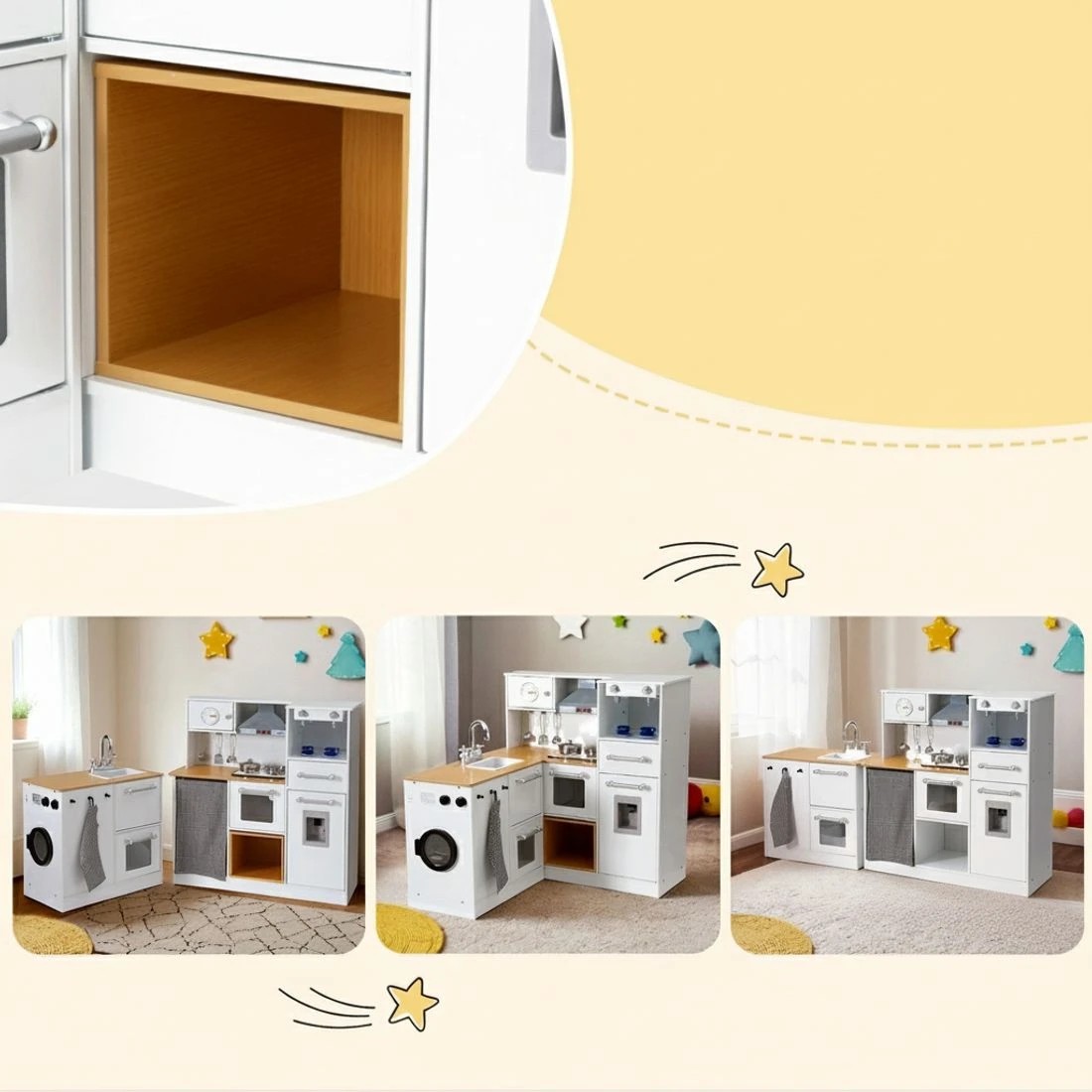 3 Keezi Kids Kitchen Playset 2-Piece Wooden Pretend Play Coffee Maker Toy 80CM - White, 3 of 5