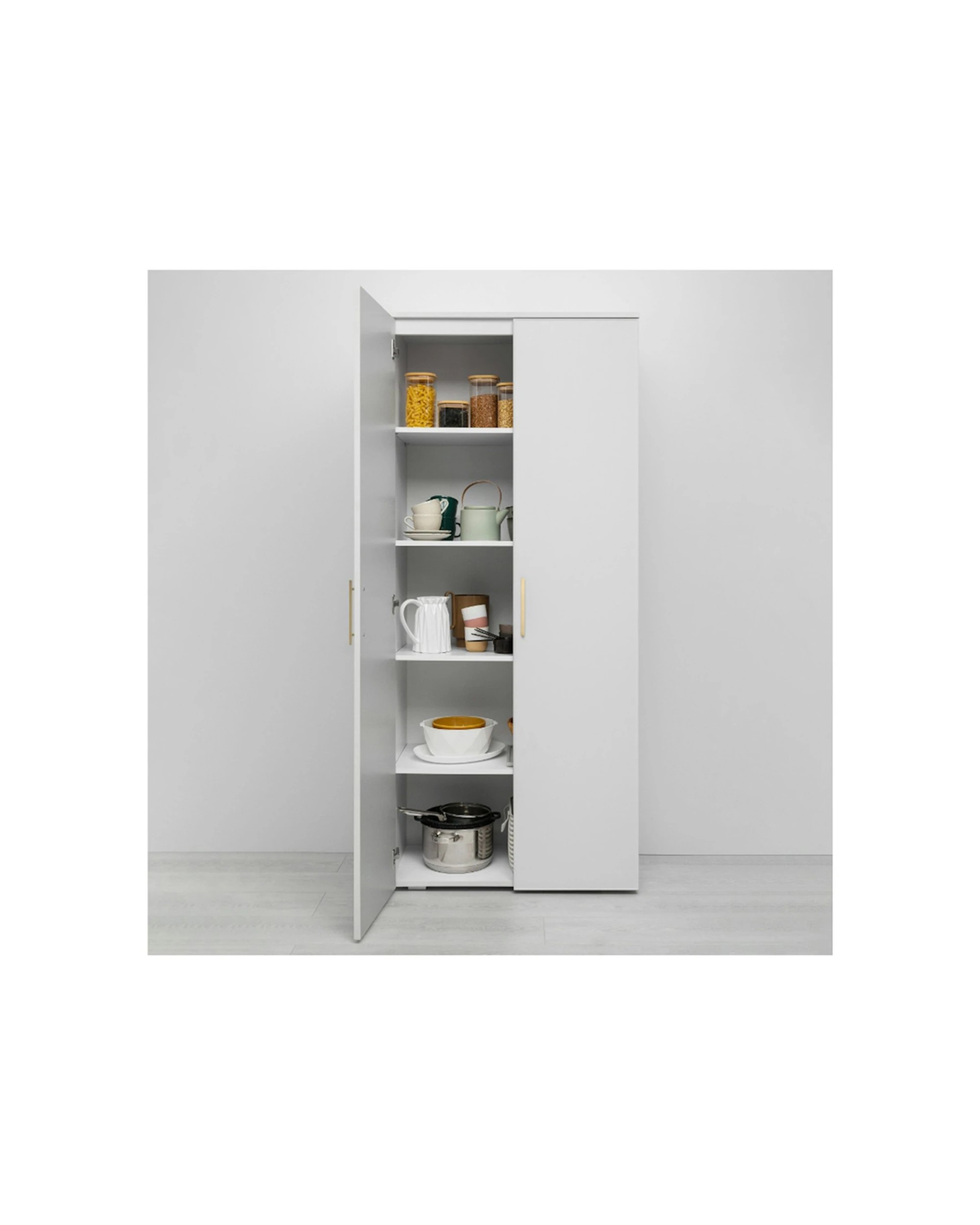 2 European Cabinetry Stockholm Storage Cupboard Slim Square Brass Handle - White, 2 of 3