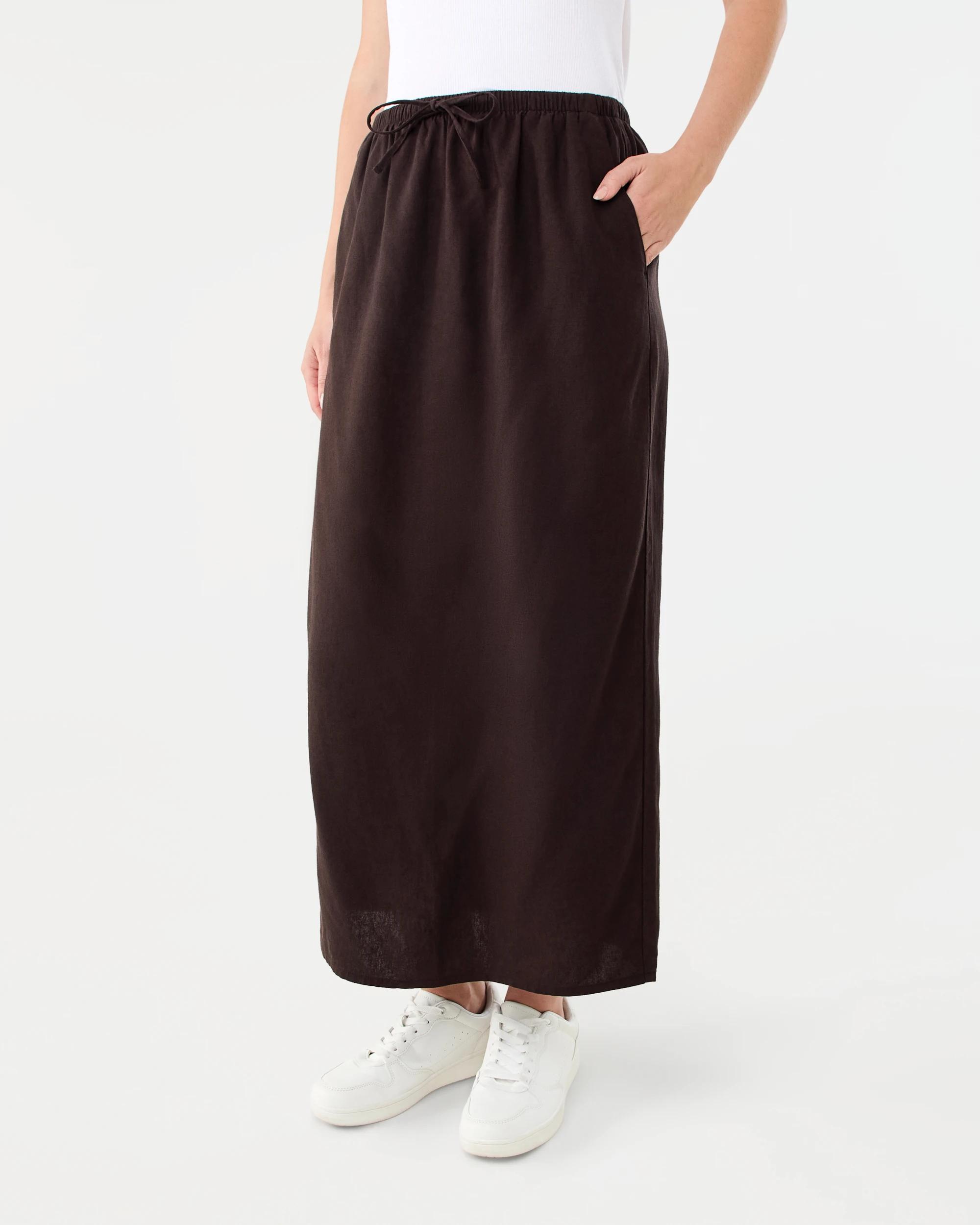 2 Linen Blend Column Maxi Skirt Cbean, 2 of 5
