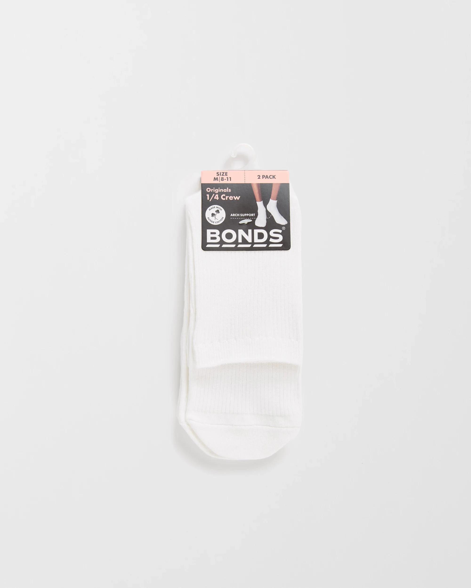 3 Bonds Cotton Blend Rib Quarter Crew Socks 2 Pack WHITE, 3 of 3