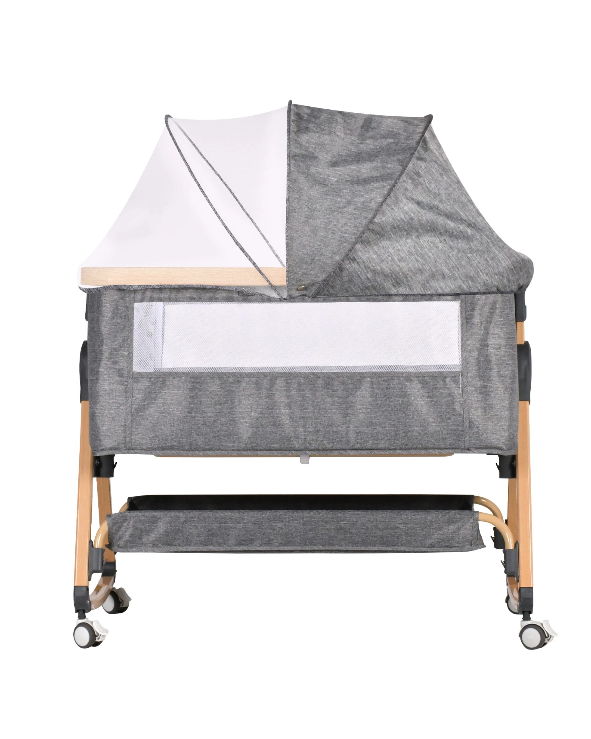 1 Advwin 3 in 1 Baby Bassinets  Bedside Crib with Mattress Grey & Wood Grain, 1 of 9