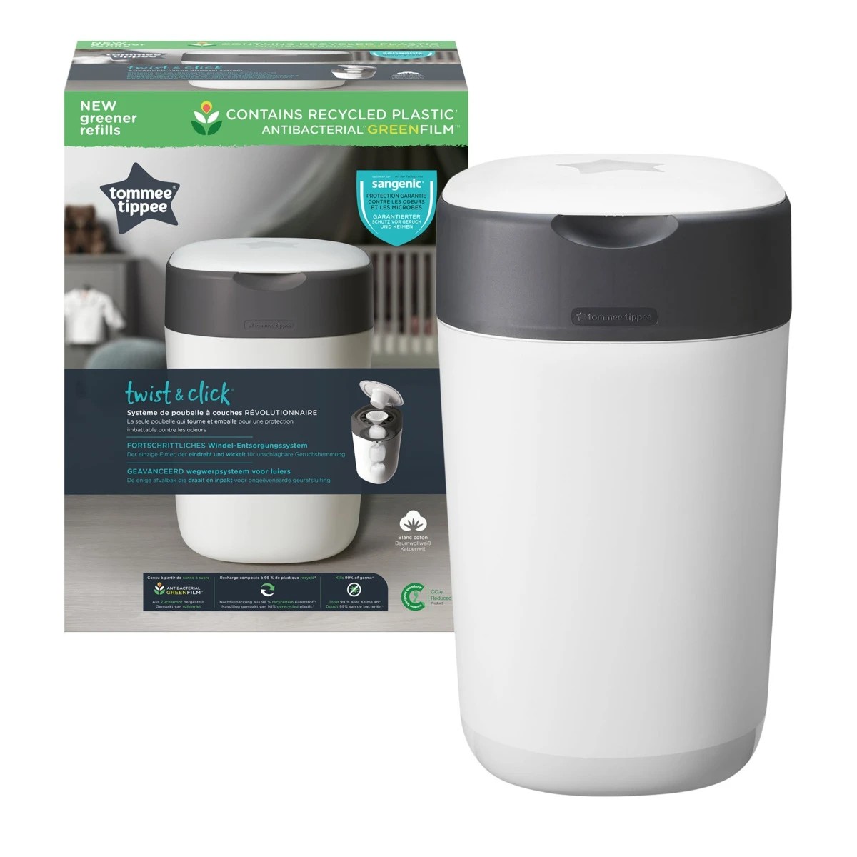 1 Tommee Tippee Twist & Click Advanced Nappy Disposal System - White, 1 of 7