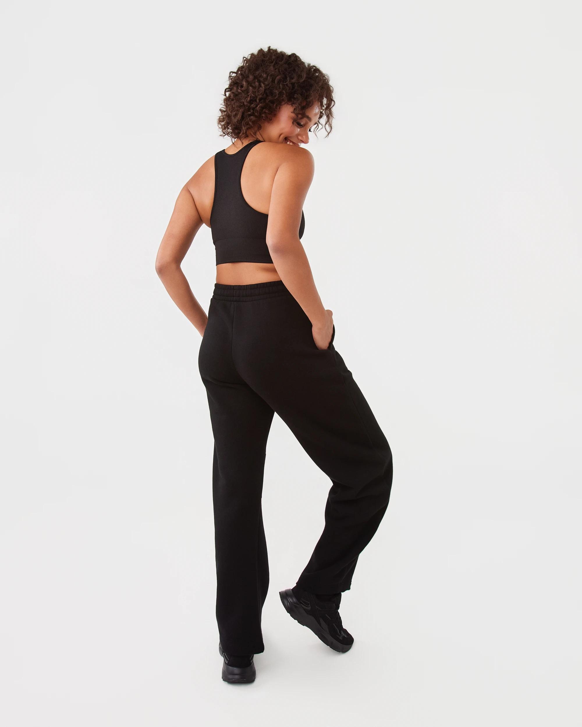 4 Active Womens Barrel Leg Fleece Trackpants Black, 4 of 6