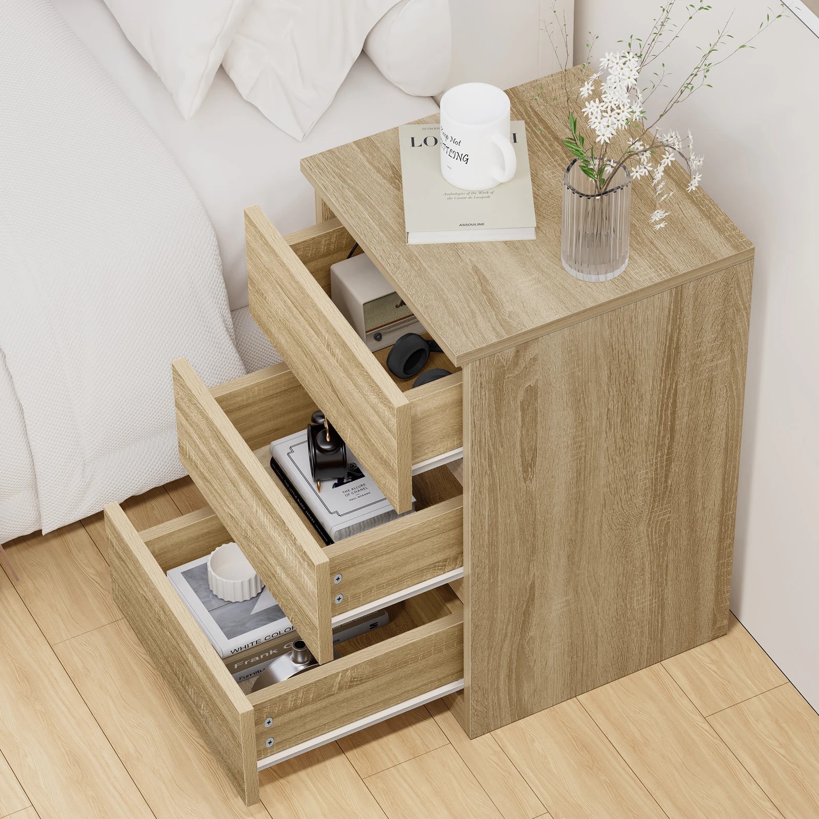 5 Alfordson 2x Bedside Table Nightstand 3 Drawers Side End Table Wood - Oak, 5 of 9