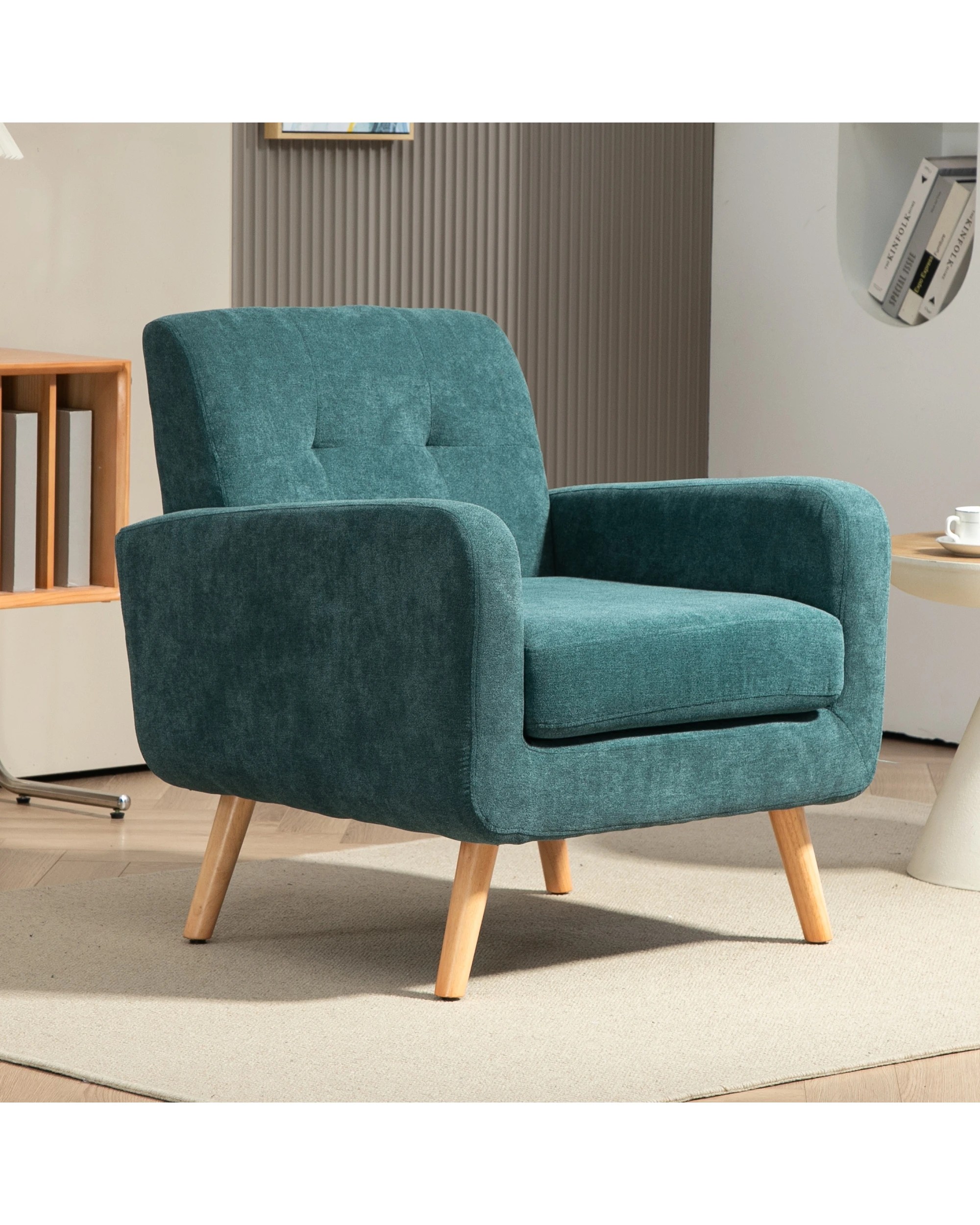 2 IHOMDEC Upholstered Tub Armchair with Rubber Wood Legs - Green - Green, 2 of 10