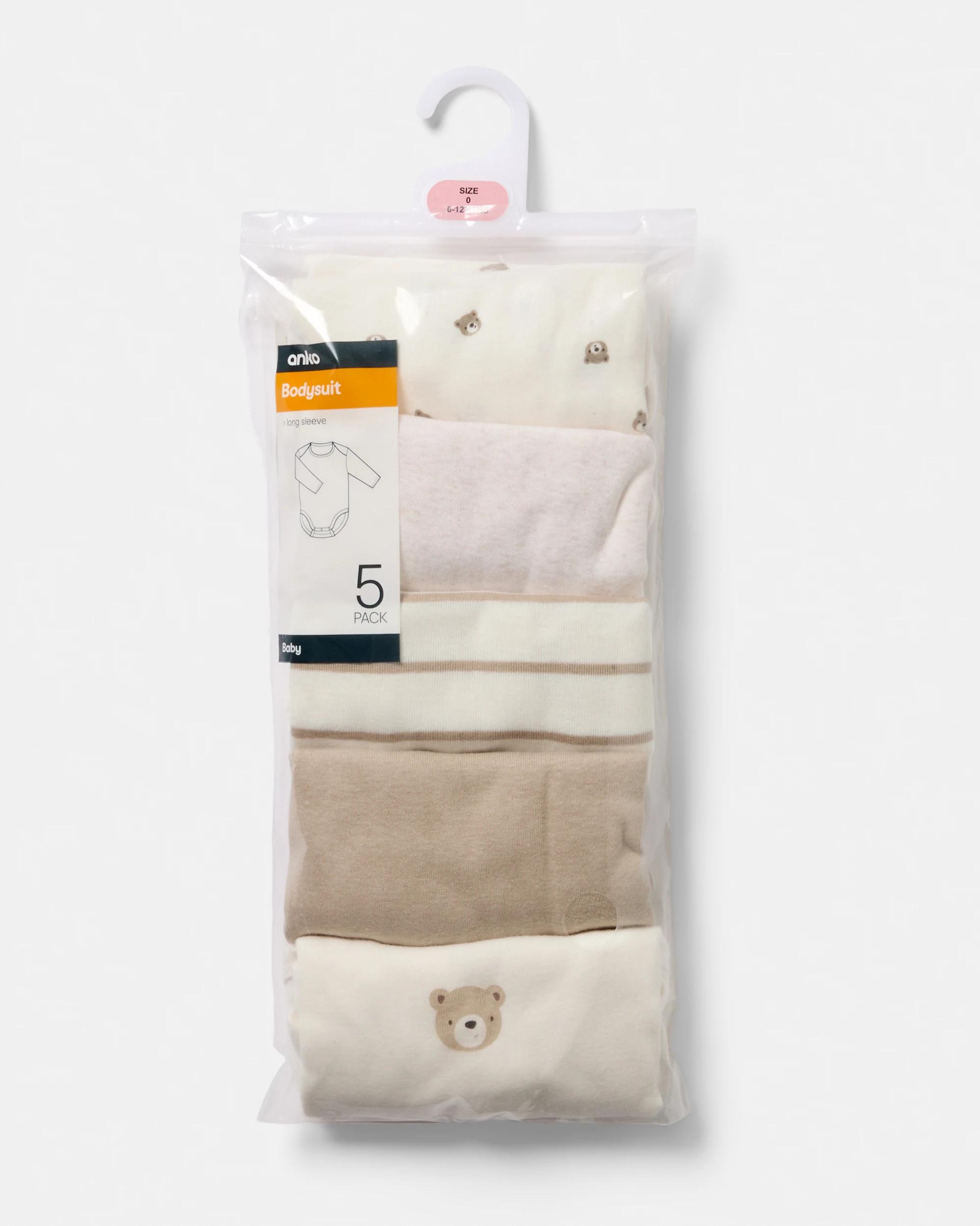 8 5 Pack Cotton Long Sleeve Bodysuits Bge Ct Br, 8 of 8