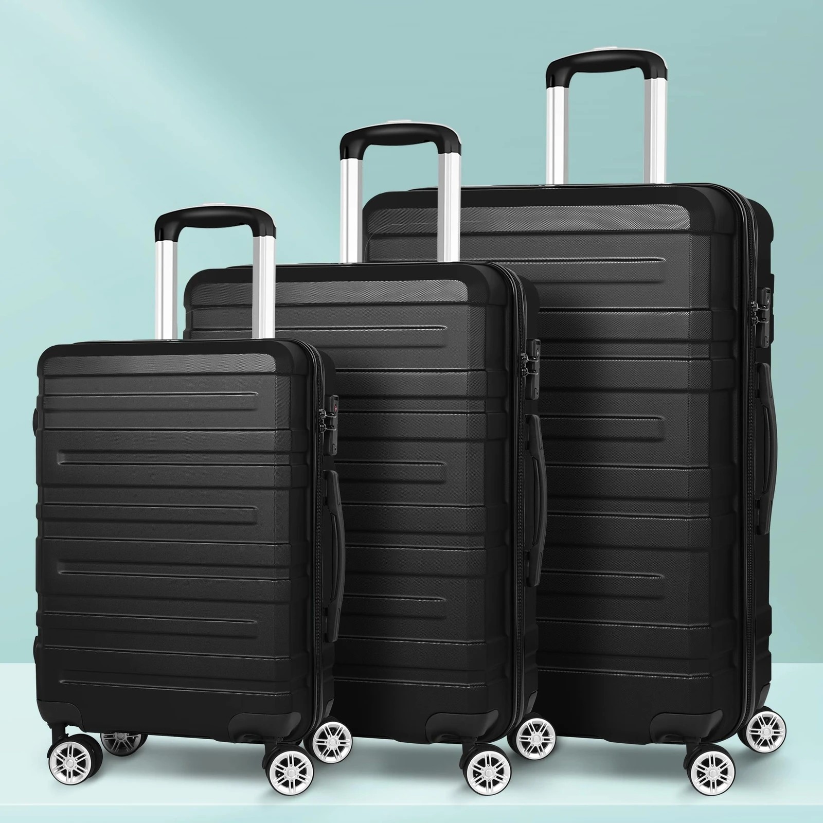 10 Alfordson Luggage 3PCS Set Suitcase ABS+PC Trolley TSA Hard Shell Case - Black, 10 of 10