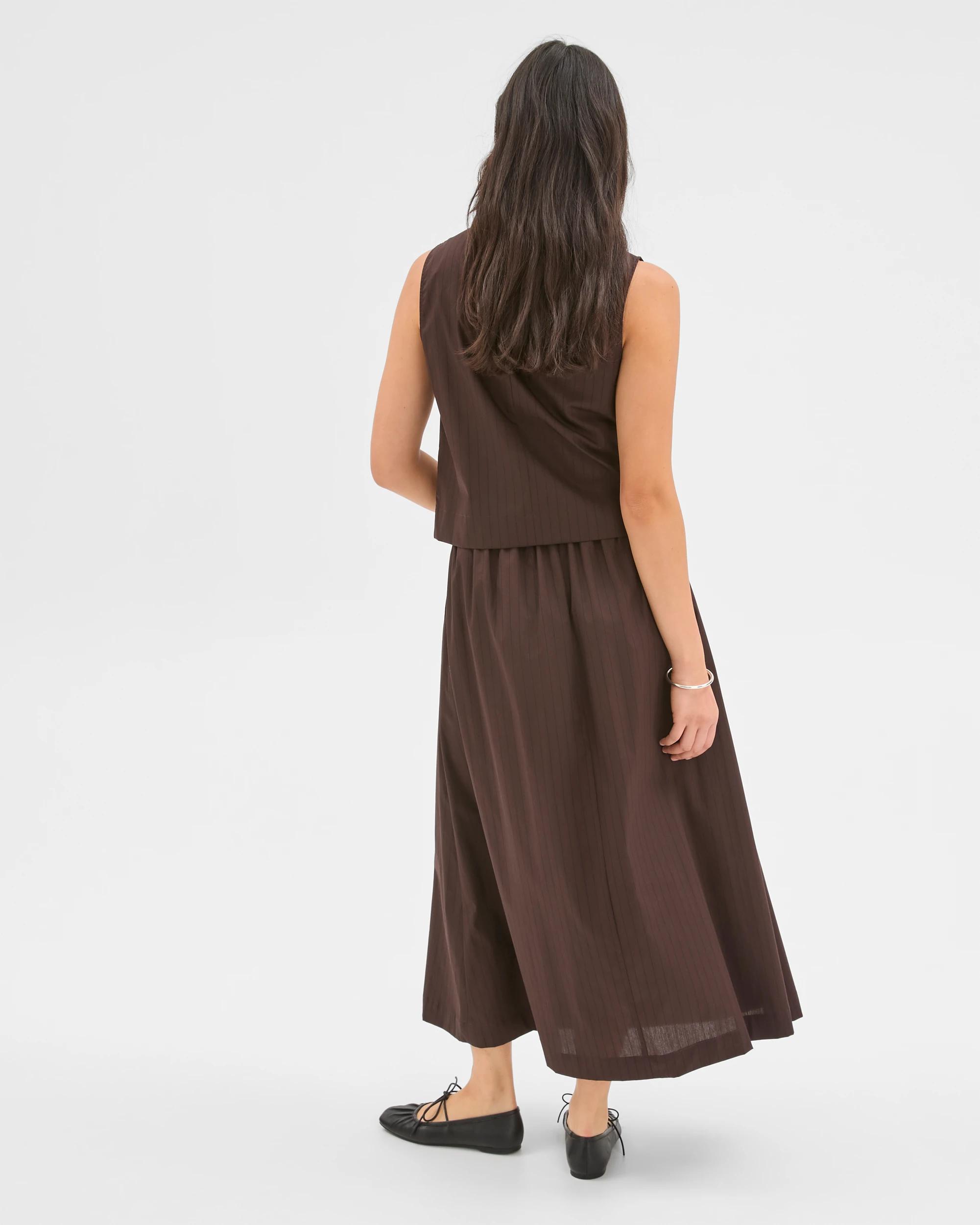 6 Preview Australian Cotton Elasticated Waist Skirt CHOCOLATE STRIPE, 6 of 6