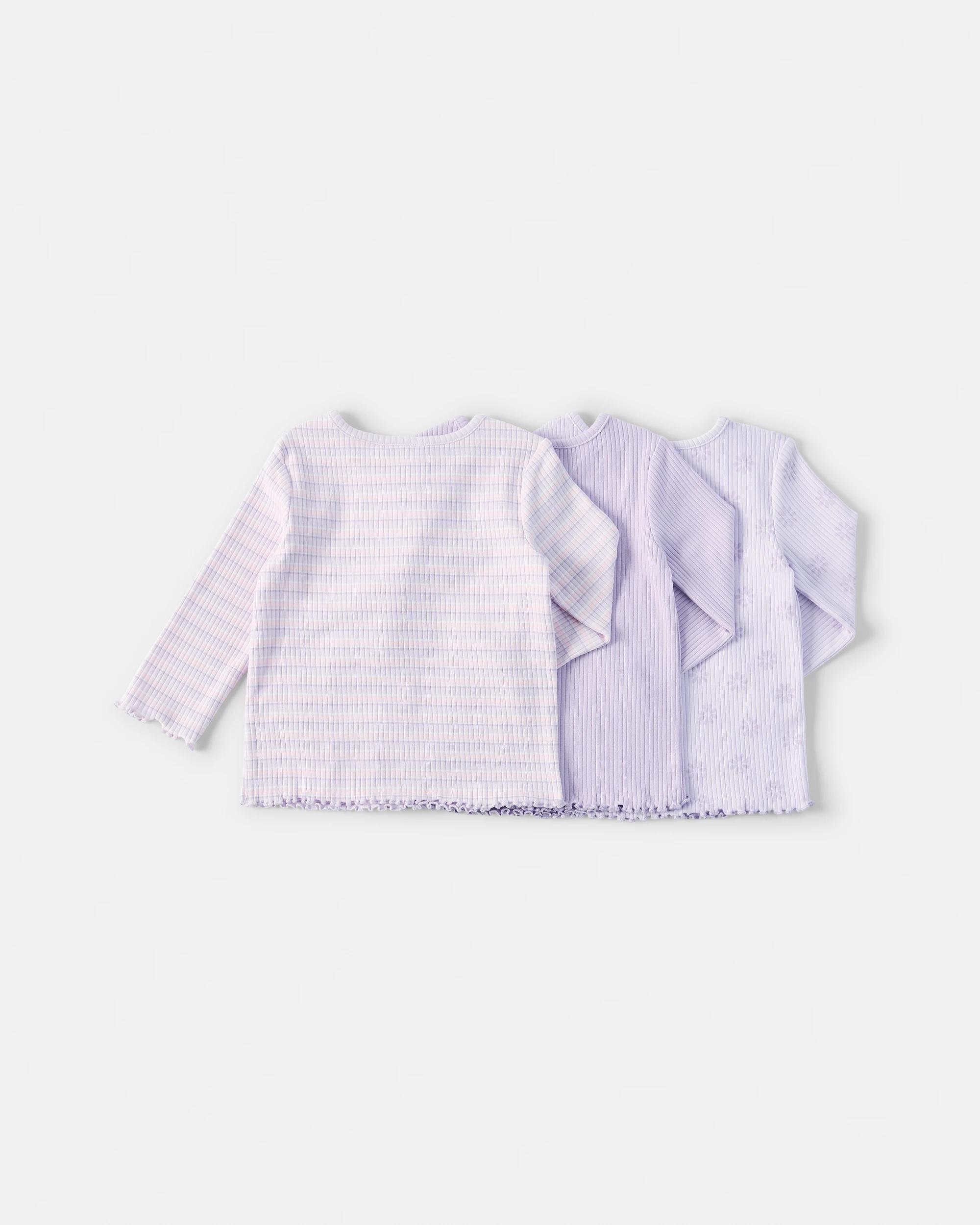 2 3 Pack Cotton Long Sleeve Ribbed T-shirt Lilc Flrl, 2 of 8