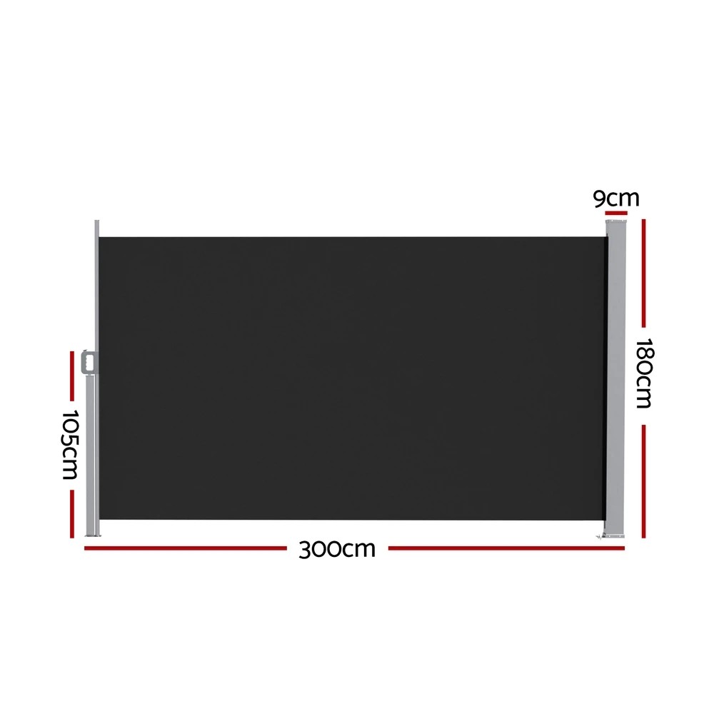 2 Instahut Side Awning Sun Shade Outdoor Retractable Privacy Screen 1.8X3M - Black, 2 of 8