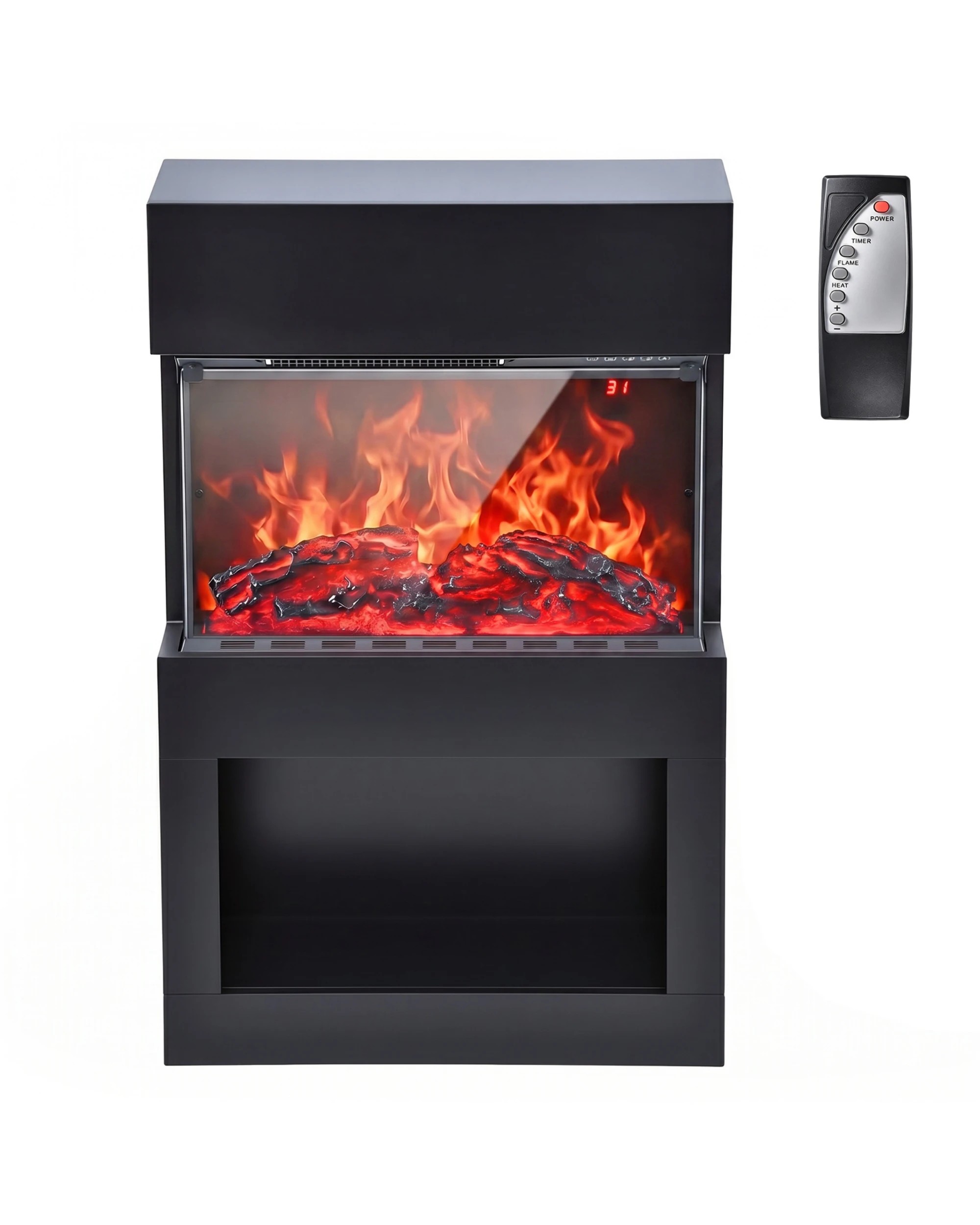 7 Yopower Electric Fireplace with Lower Storage 3D Flame 2-Heat Level Timer Remote - Black, 7 of 7