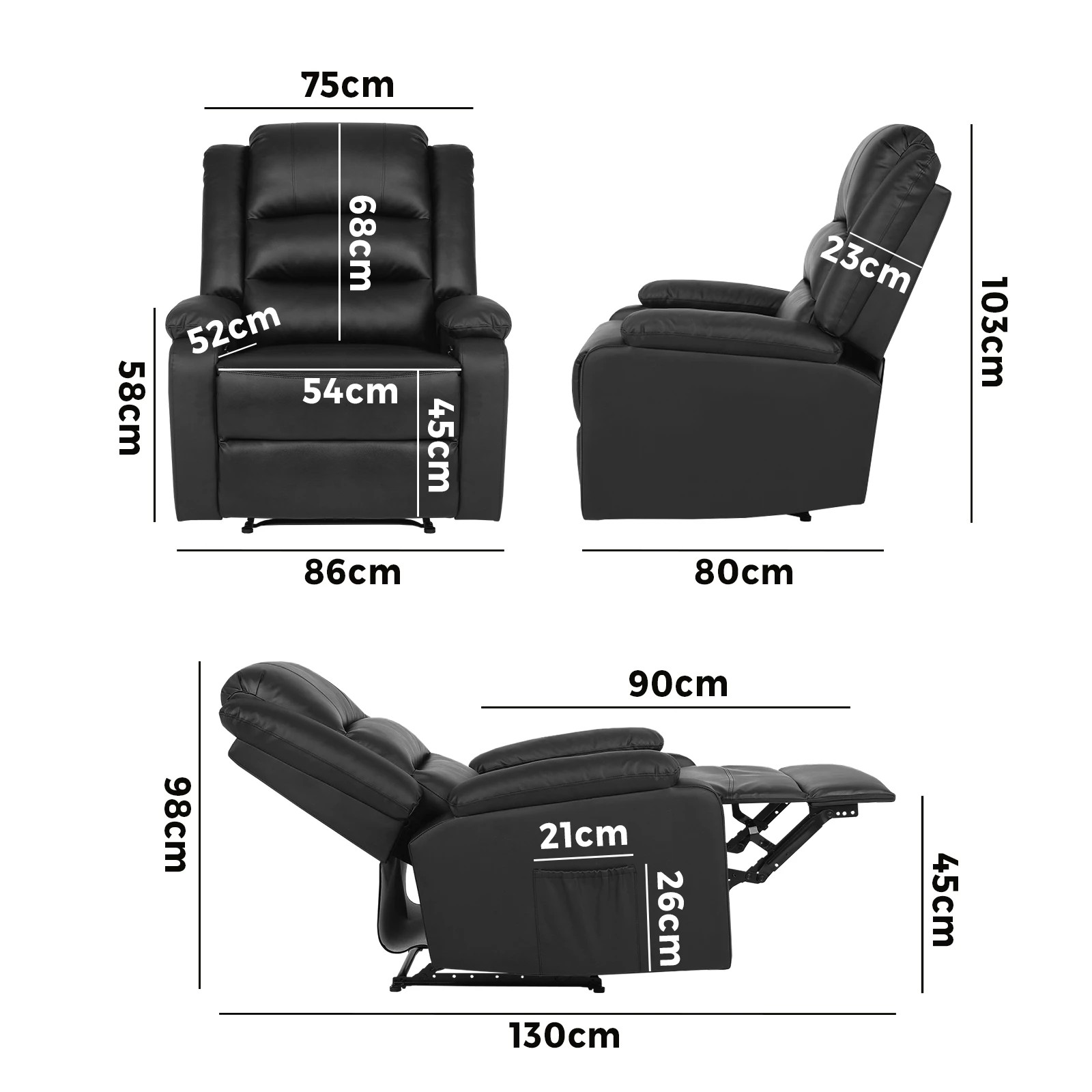 7 Oikiture Recliner Chair With Side Pocket Leather
 - Black, 7 of 7