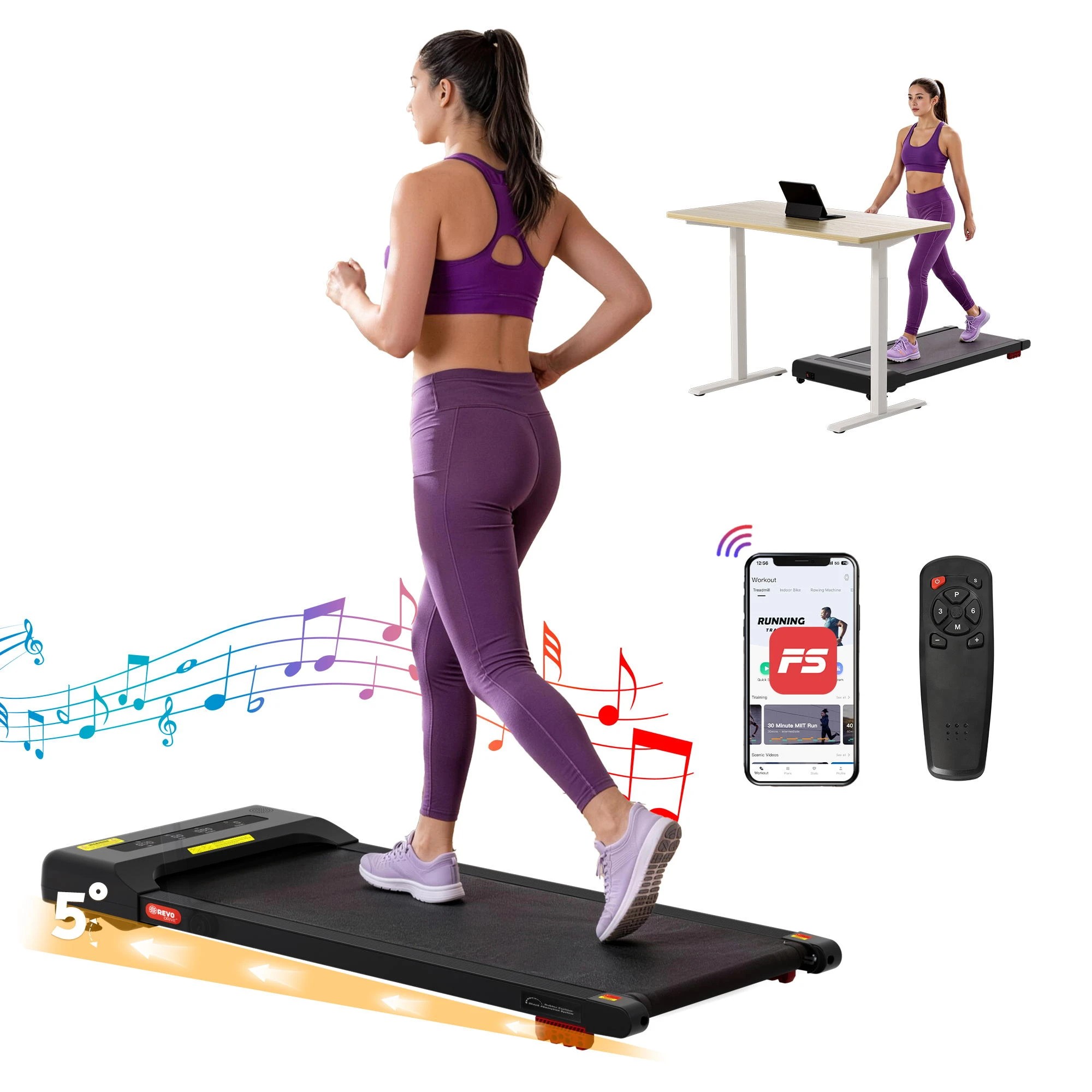 1 Everfit Treadmill Electric Walking Pad Incline Under Desk Home Gym 380mm - Black, 1 of 10