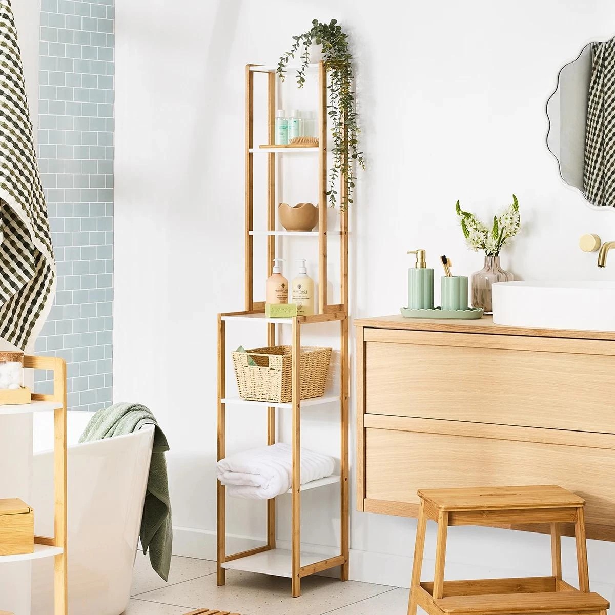 2 Bamboo and White 7 Tier Shelf, 2 of 10