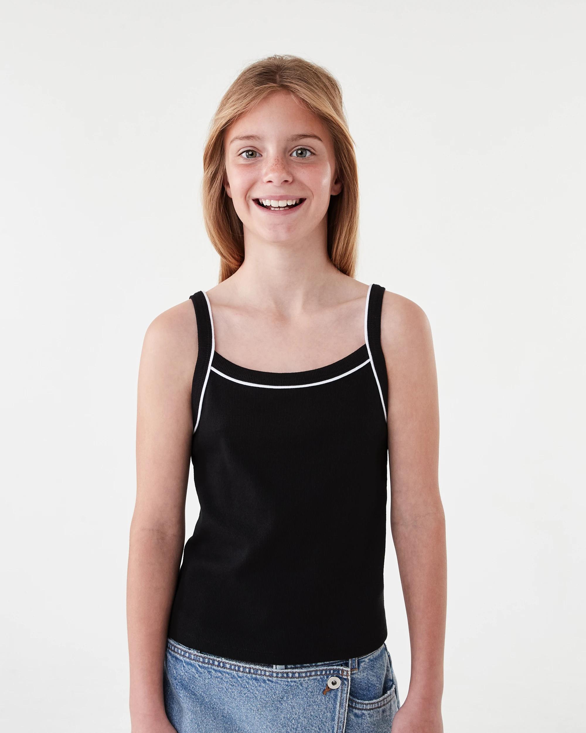 1 Rib Singlet Tank Top Black, 1 of 7