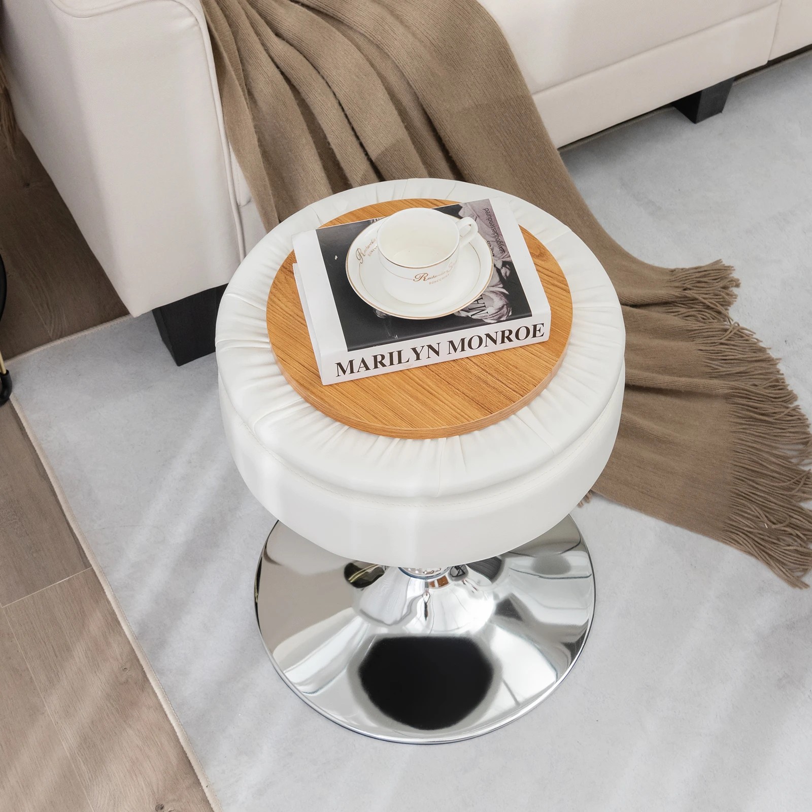 4 Costway Swivel Stool PU Leather Storage Makeup Dressing Chair - White, 4 of 6