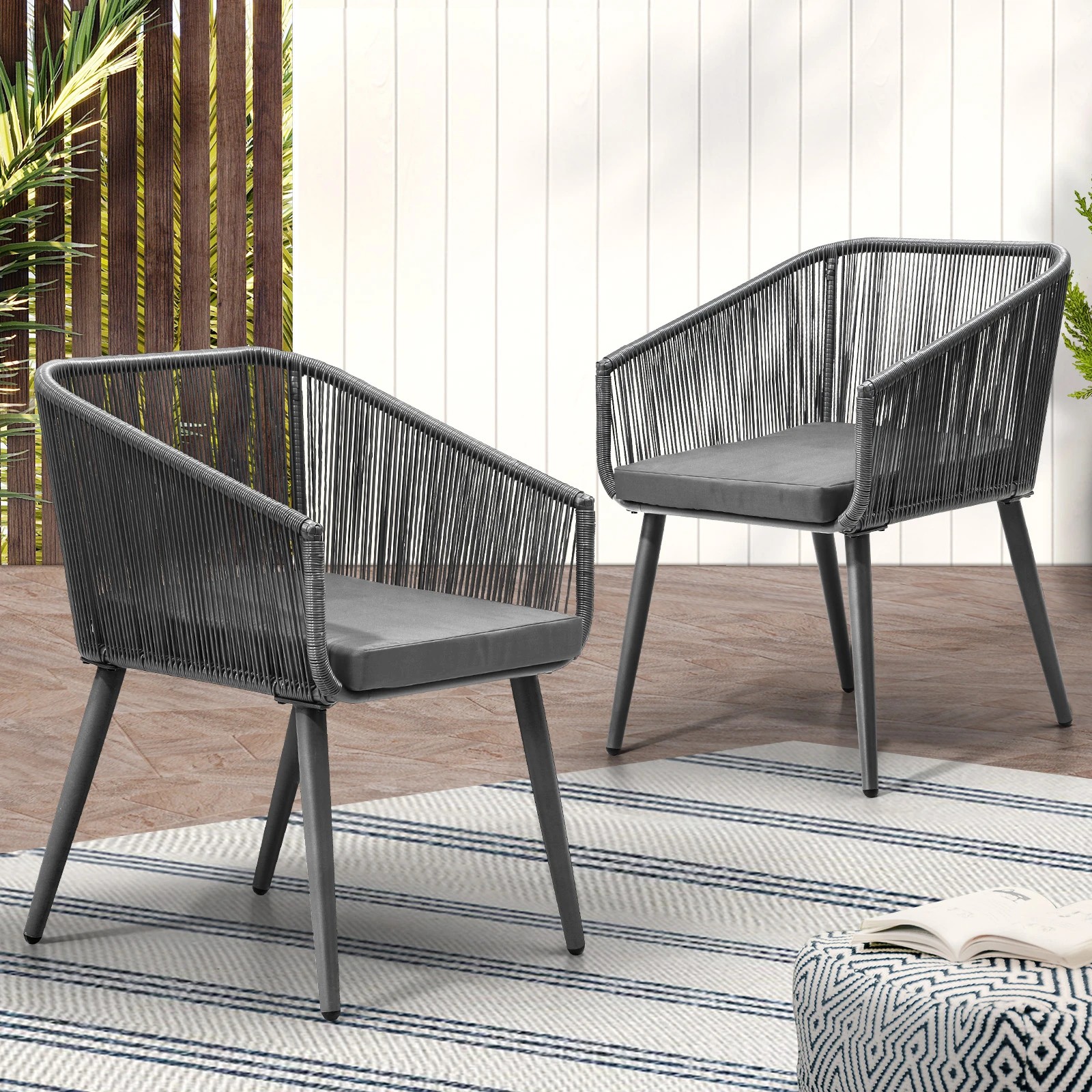 3 Livsip Outdoor Furniture Lounge Setting Chairs Set Of 2 Bistro Patio Garden Set - Grey, 3 of 9