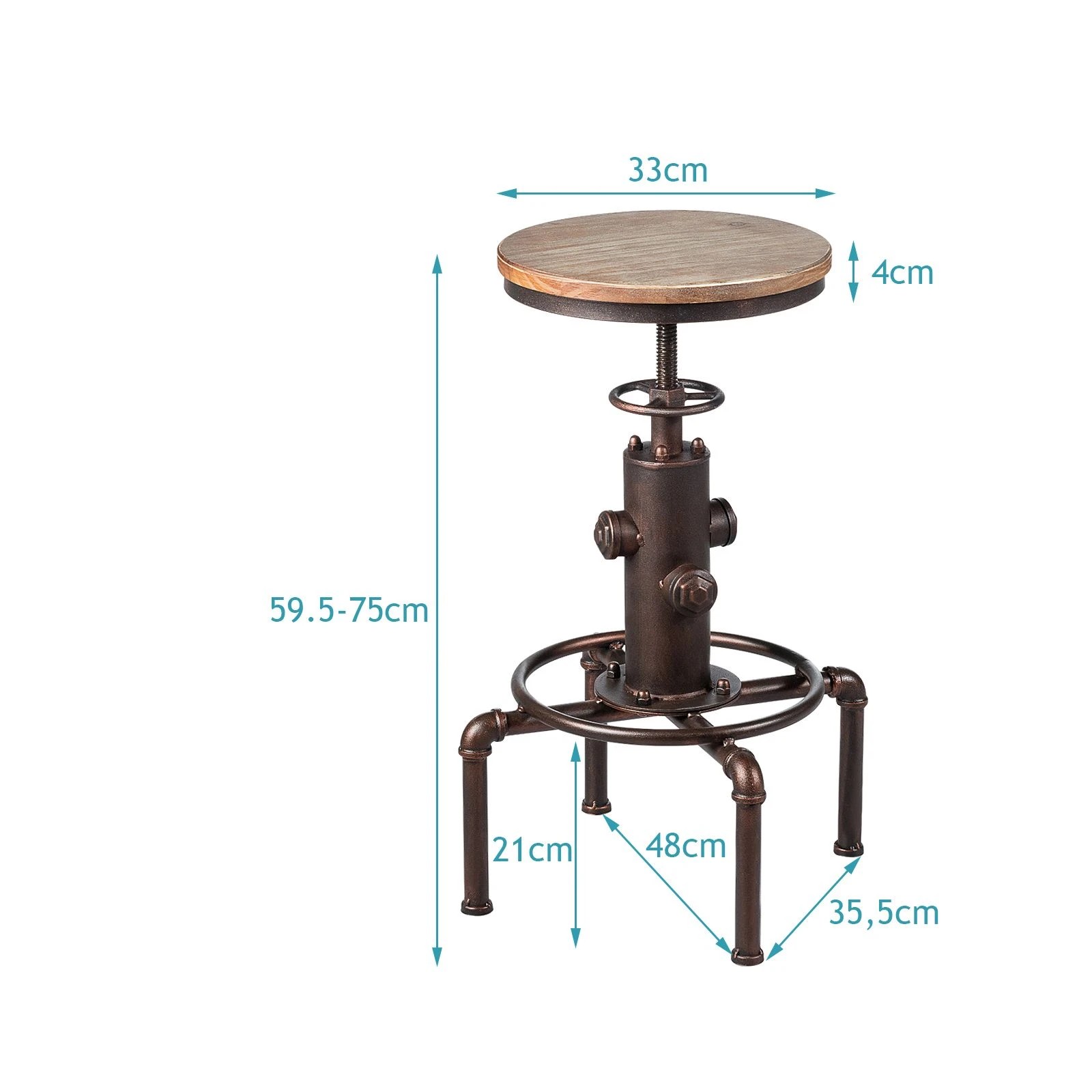 3 Costway Industrial Bar Stool Wood Seat Height Adjustable Counter Stool Swivel Dining Chair - Brown, 3 of 3