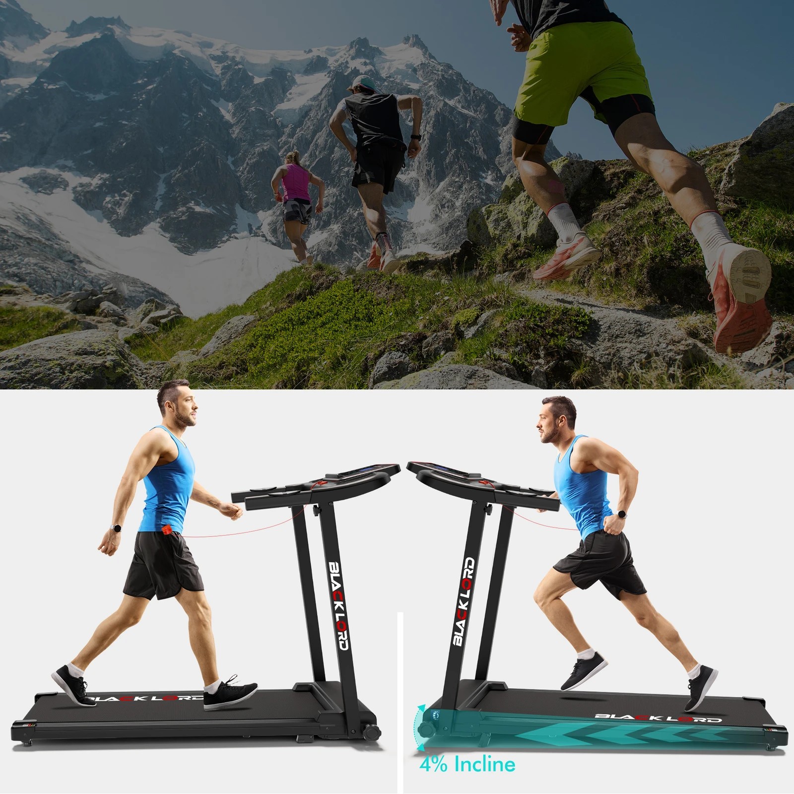 6 Black Lord Treadmill Electric Home Gym Fitness Foldable Running Machine Incline, 6 of 10
