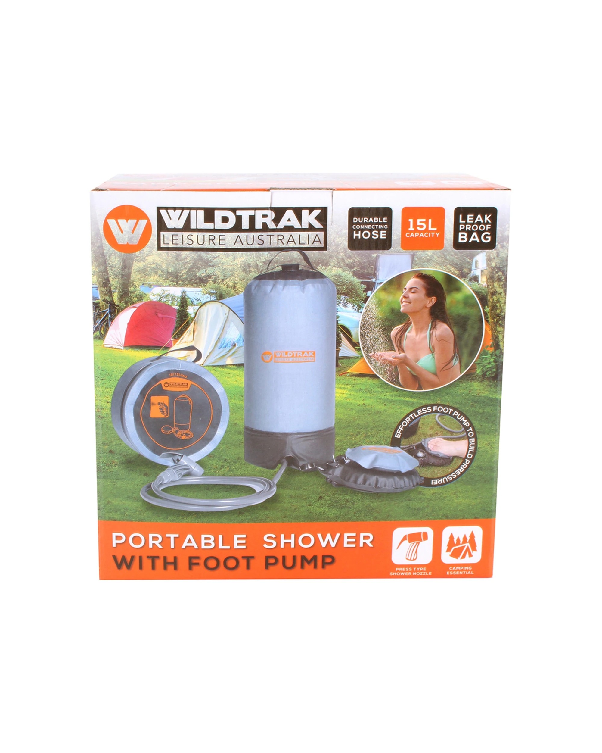 2 Wildtrak Heavy-Duty 15L Portable Shower Bag With Foot Pump Leakproof PVC - Grey, 2 of 3