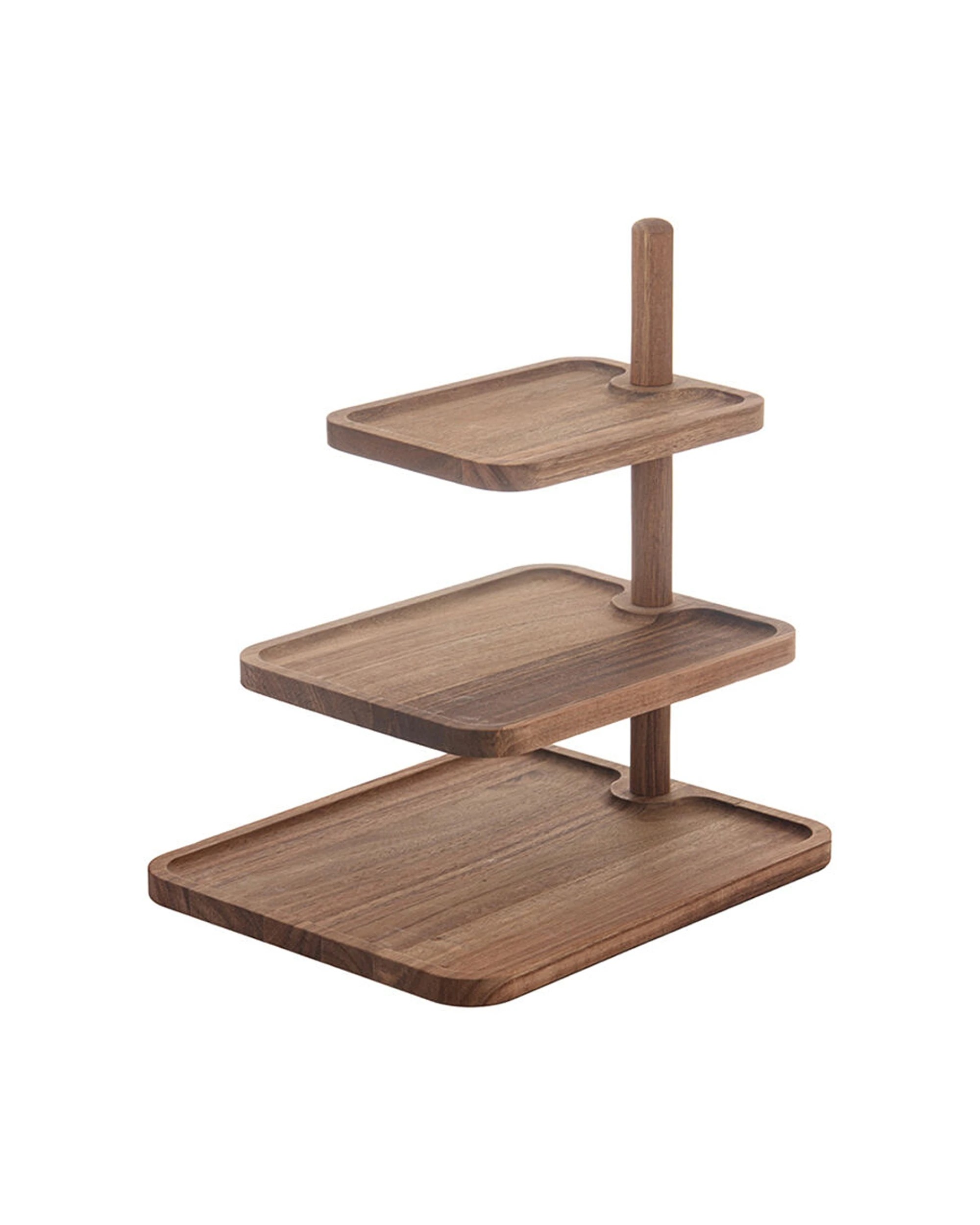 1 Ladelle Gather Rectangle 3 Tier Serving Tower Snack Stand Acacia Wood Servingware - Brown, 1 of 2