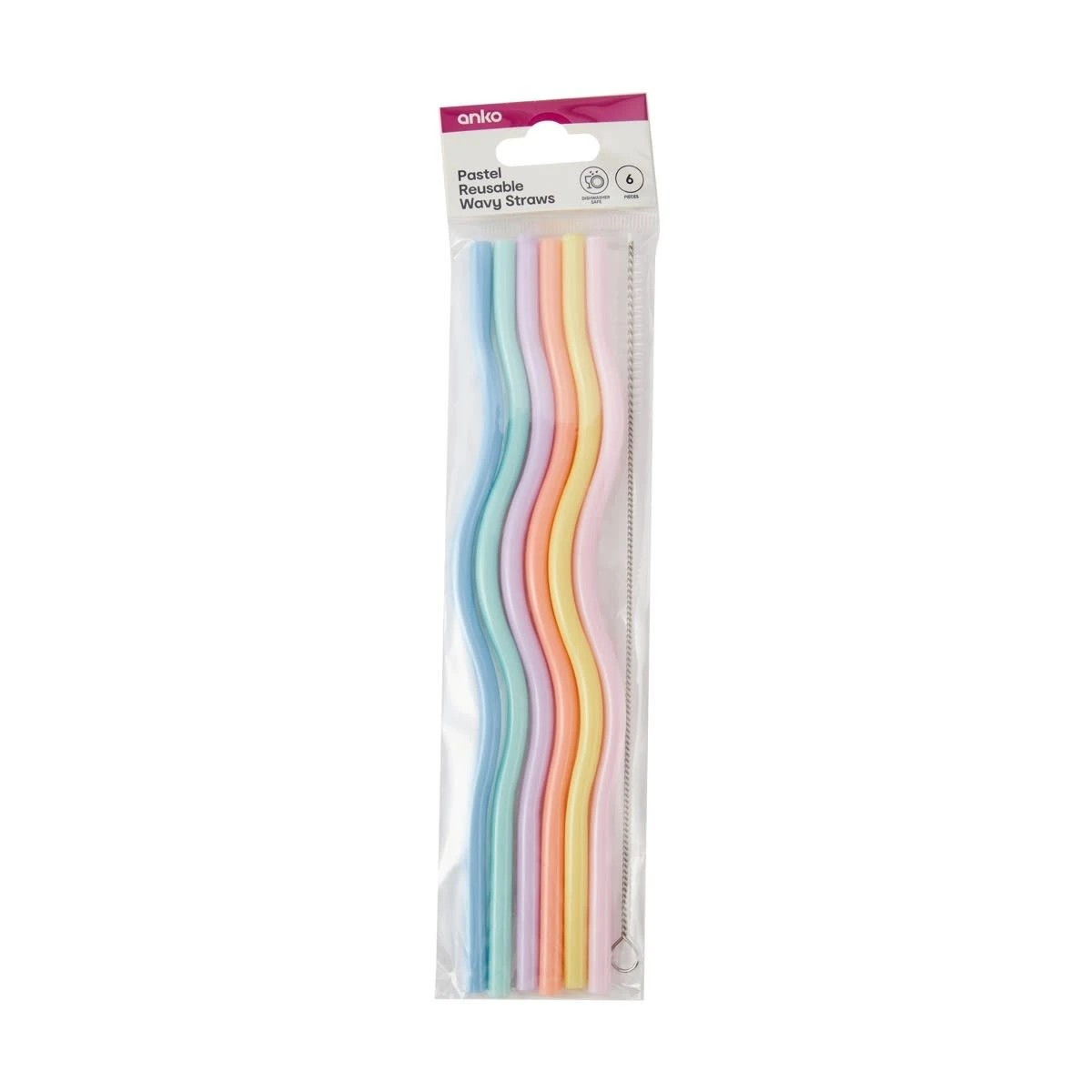 4 6 Piece Pastel Reusable Wavy Straws, 4 of 4