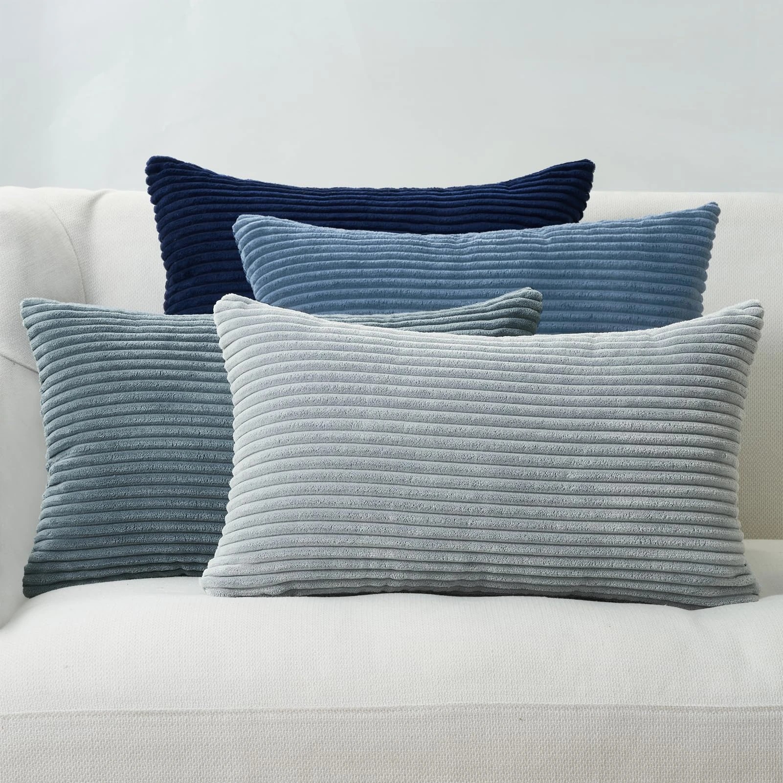 1 Gioia Casa 4-Pack Corduroy Velvet Cushion Covers 30x50cm - Blue, 1 of 4
