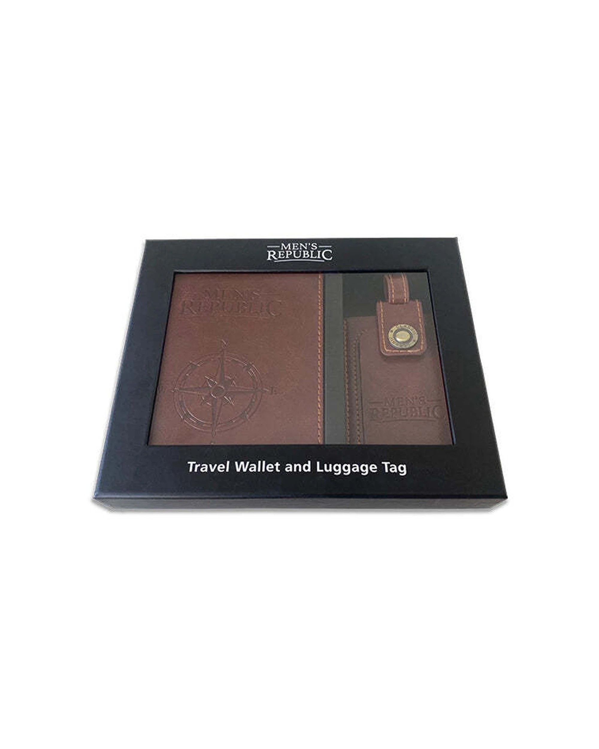 2 Mens Republic Travel Wallet And Luggage Tag Set Faux Leather With Wristlet - Brown, 2 of 6