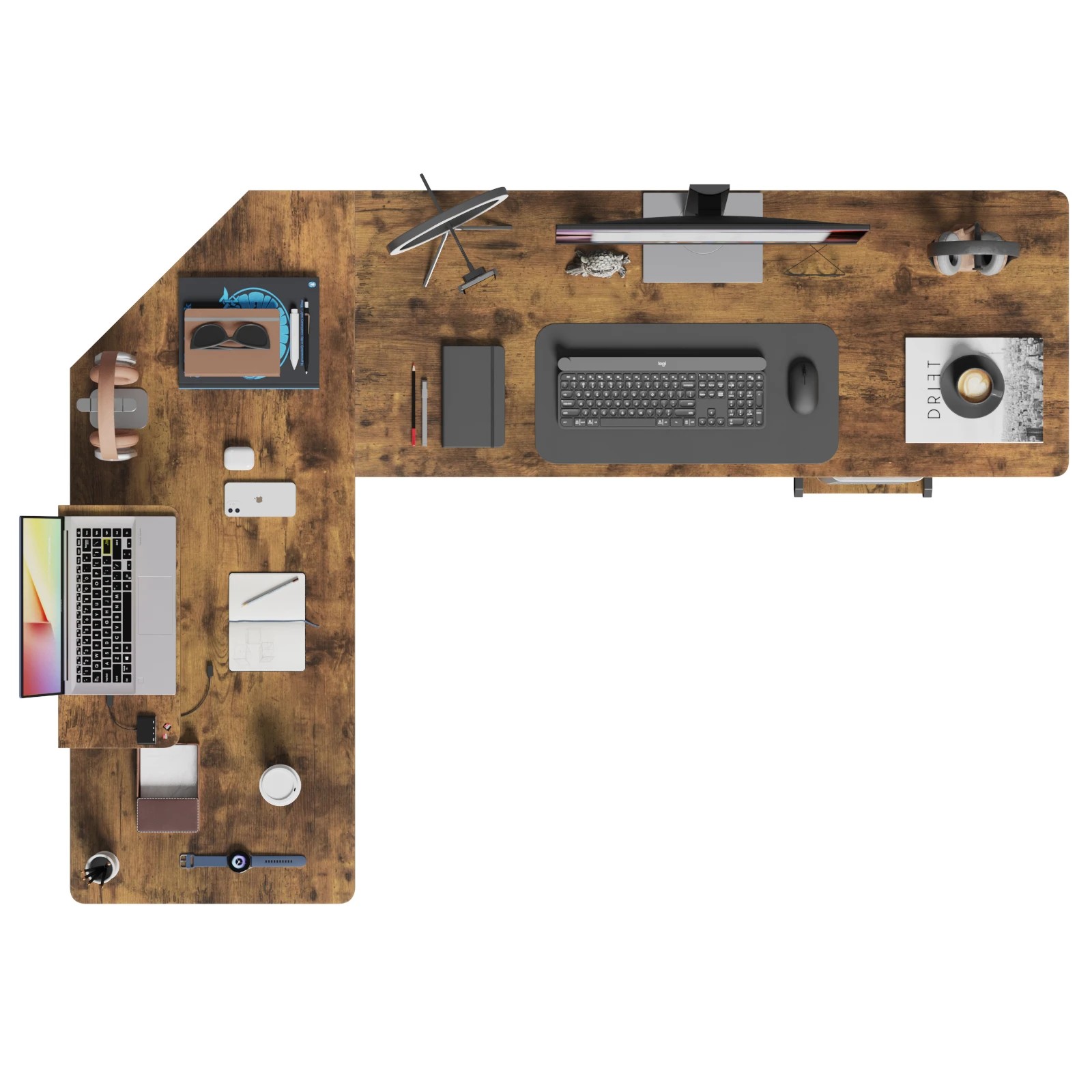 5 Advwin L-shaped Corner Desk With Laptop Stand Workstation Home Work Computer Desk Office Table - Brown, 5 of 9