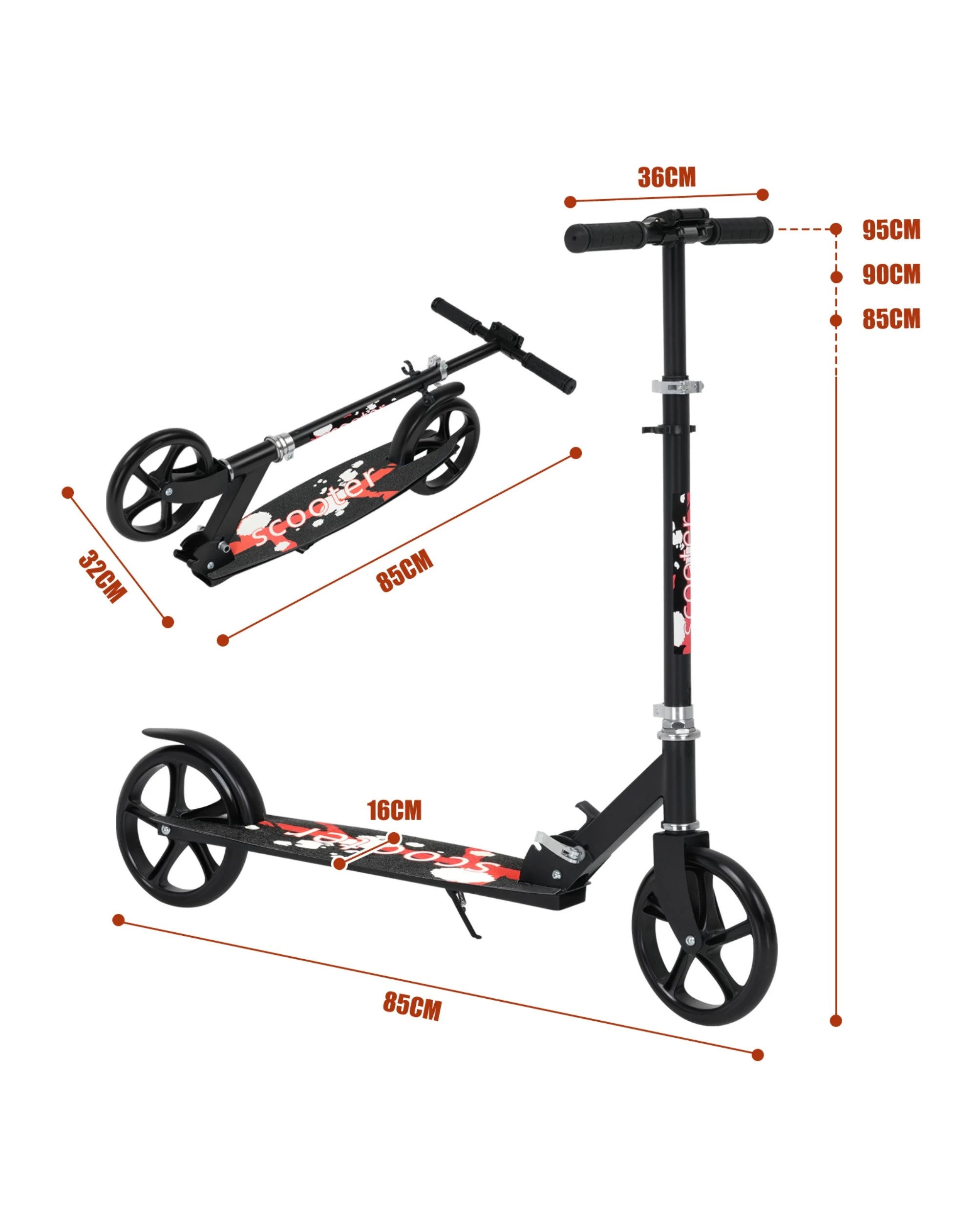 2 Advwin Folding Kids Kick Scooter w/ Big Wheel & Adjustable Height Red, 2 of 10