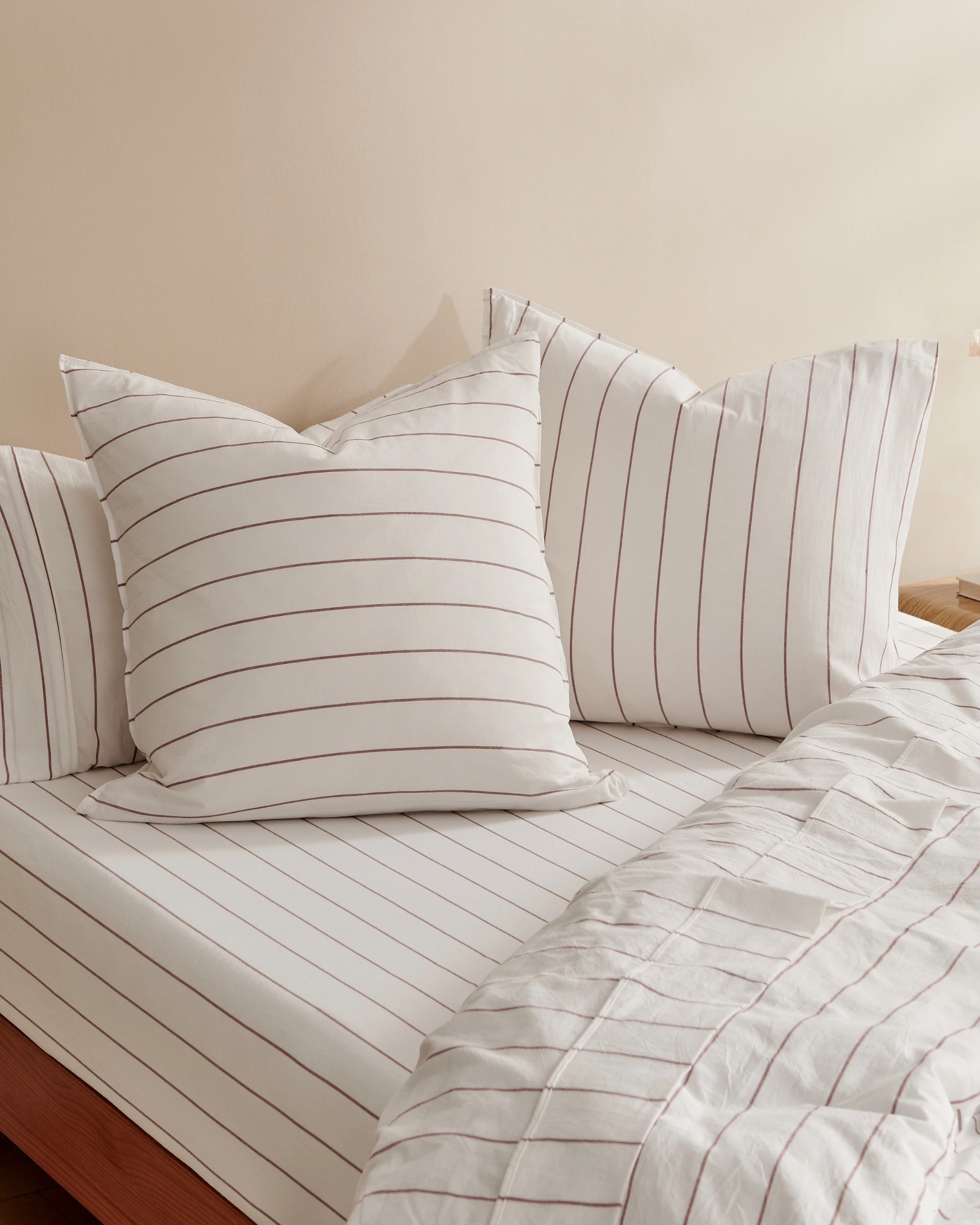 1 Dreamaker Rumi Stripe Washed Cotton Reversible European Pillowcase Twin Pack - White with Rust, 1 of 4