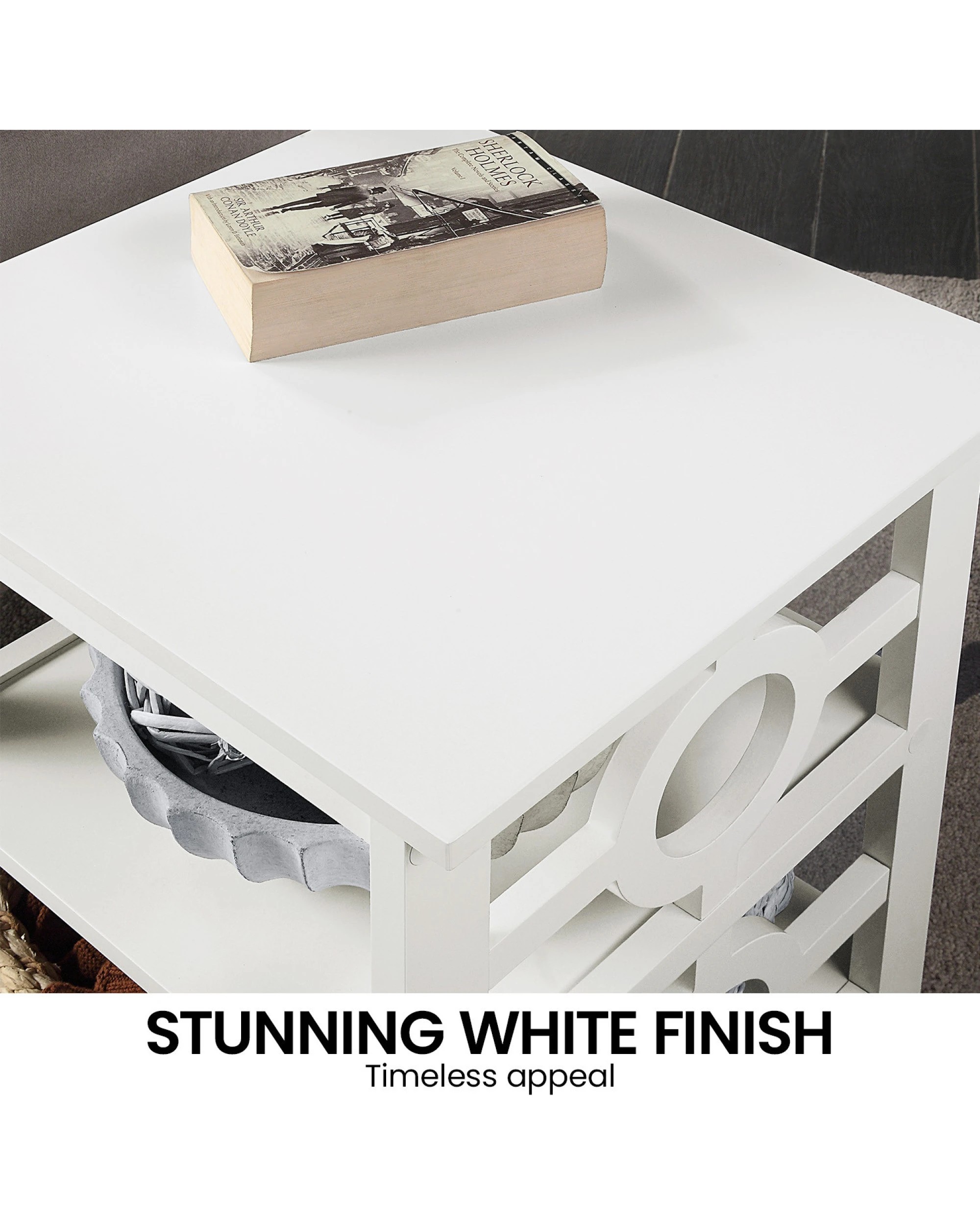 3 Sarantino Oliver 2-Tier Bedside Table - White, 3 of 5