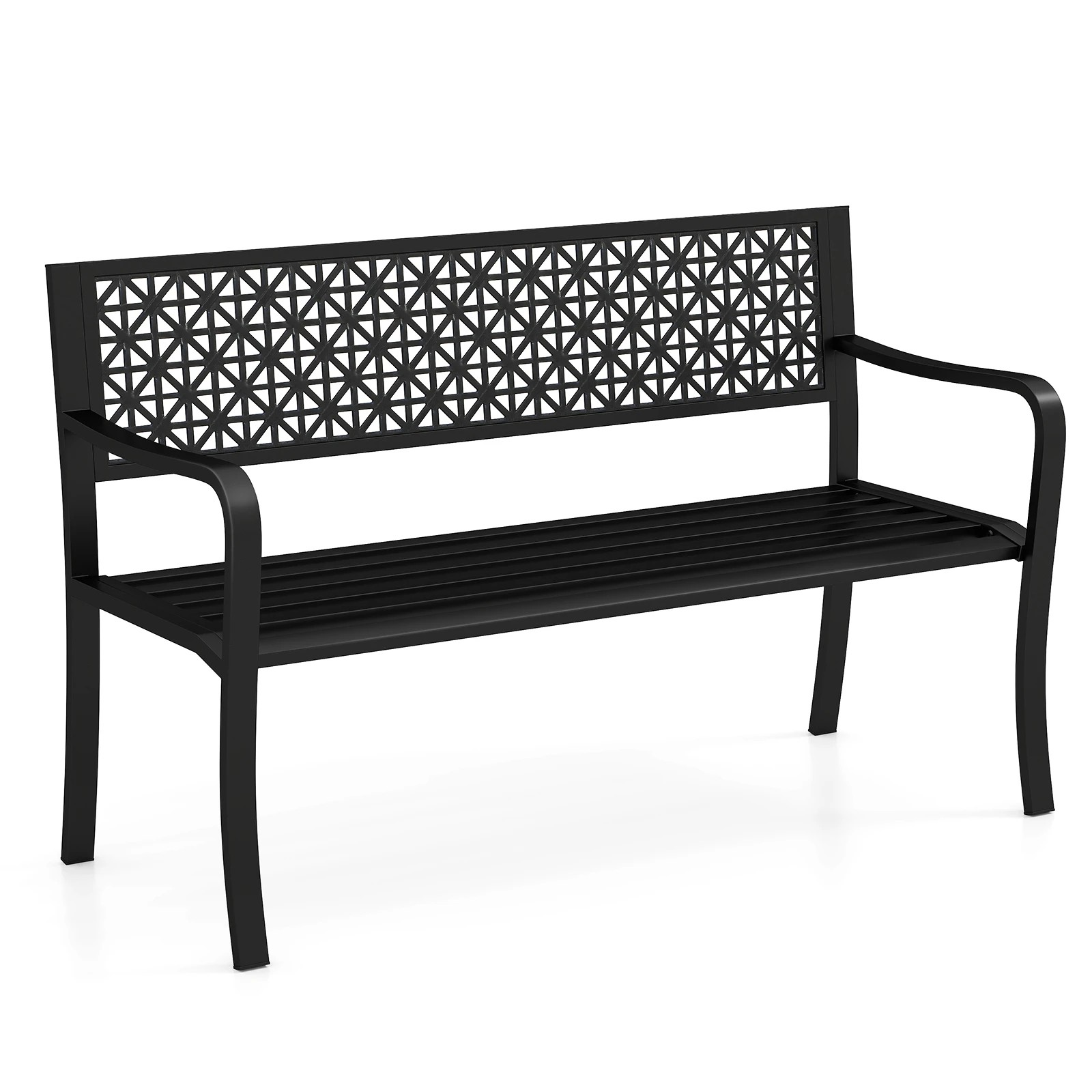 1 Costway 127cm Outdoor Patterned Garden Bench w/Curved Armrests 2-3-Person Loveseat - Black, 1 of 1