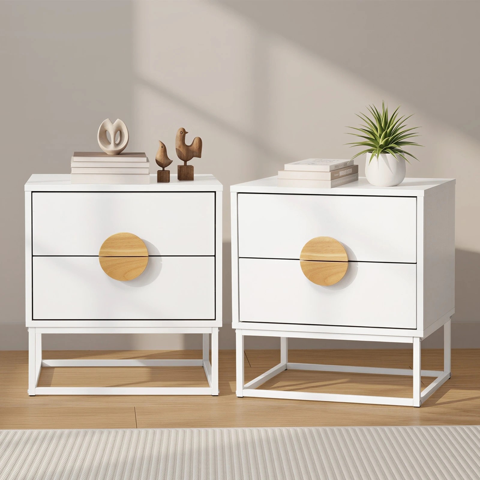 3 Oikiture 2pc Bedside Table Nightstand 2 Drawers Side End Table Steel Legs - White, 3 of 8