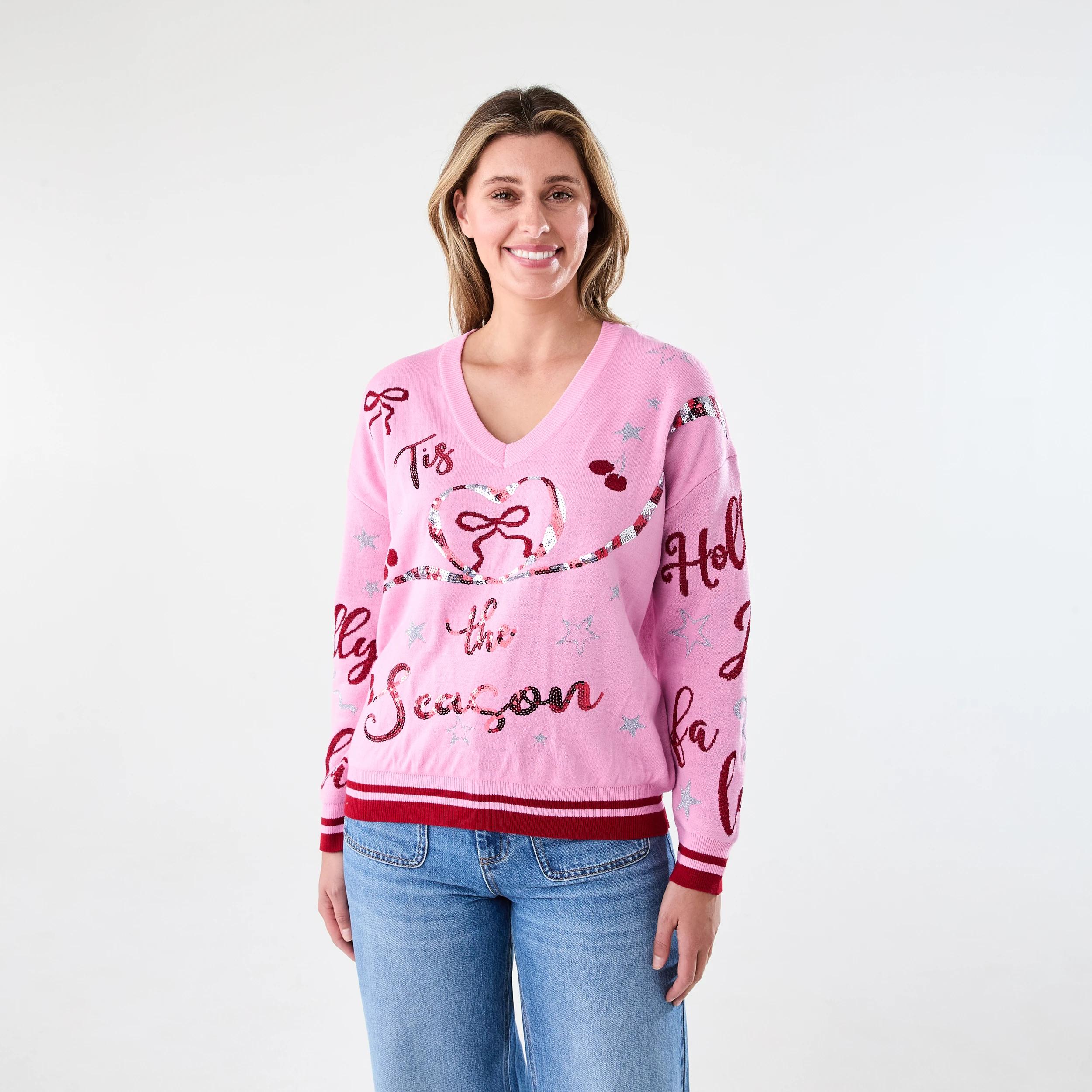 1 Christmas V-Neck Jumper TIS THE SEASON CREPE PINK, 1 of 6