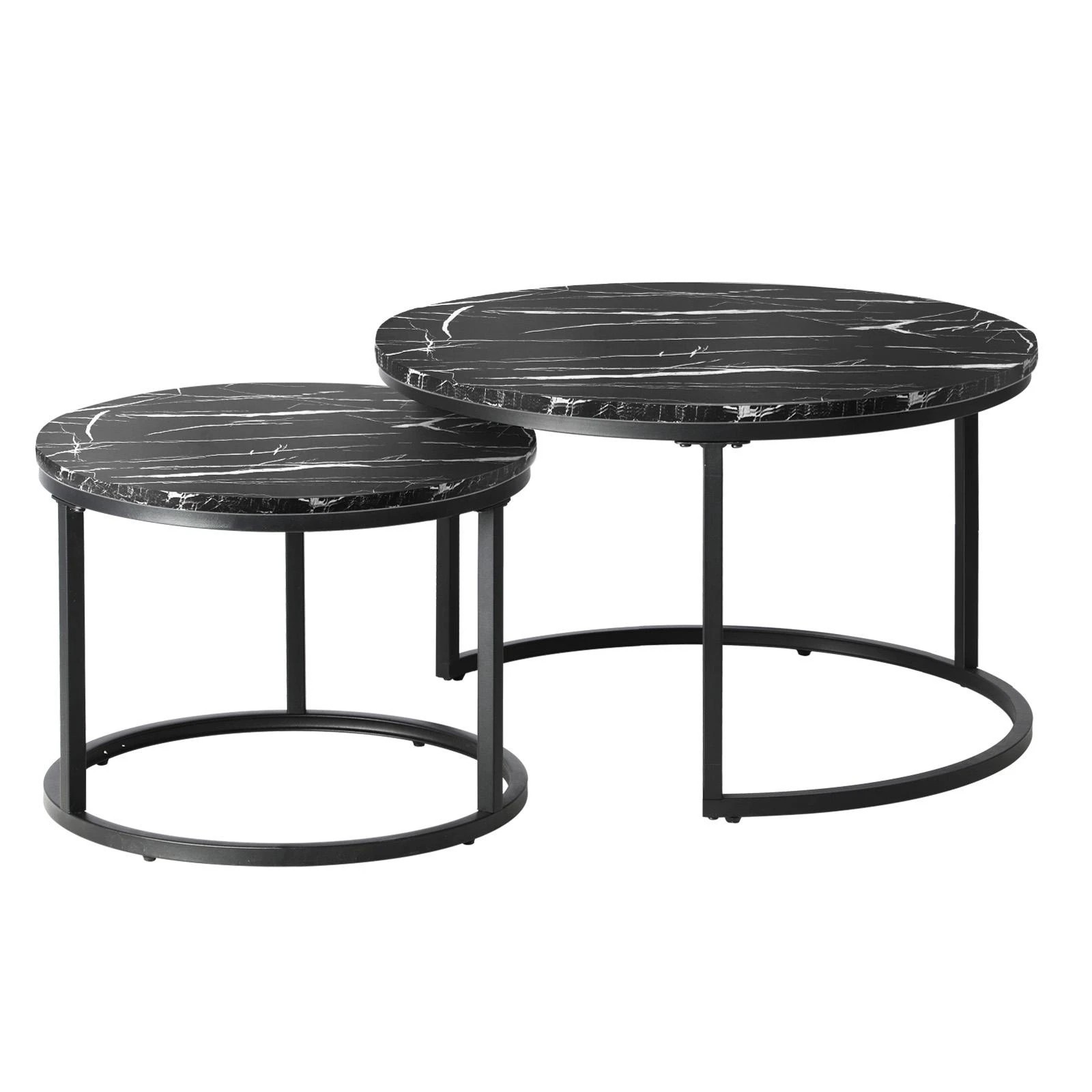 1 Oikiture Set Of 2 Coffee Table Round Nesting Side End Table
 - Black, 1 of 10