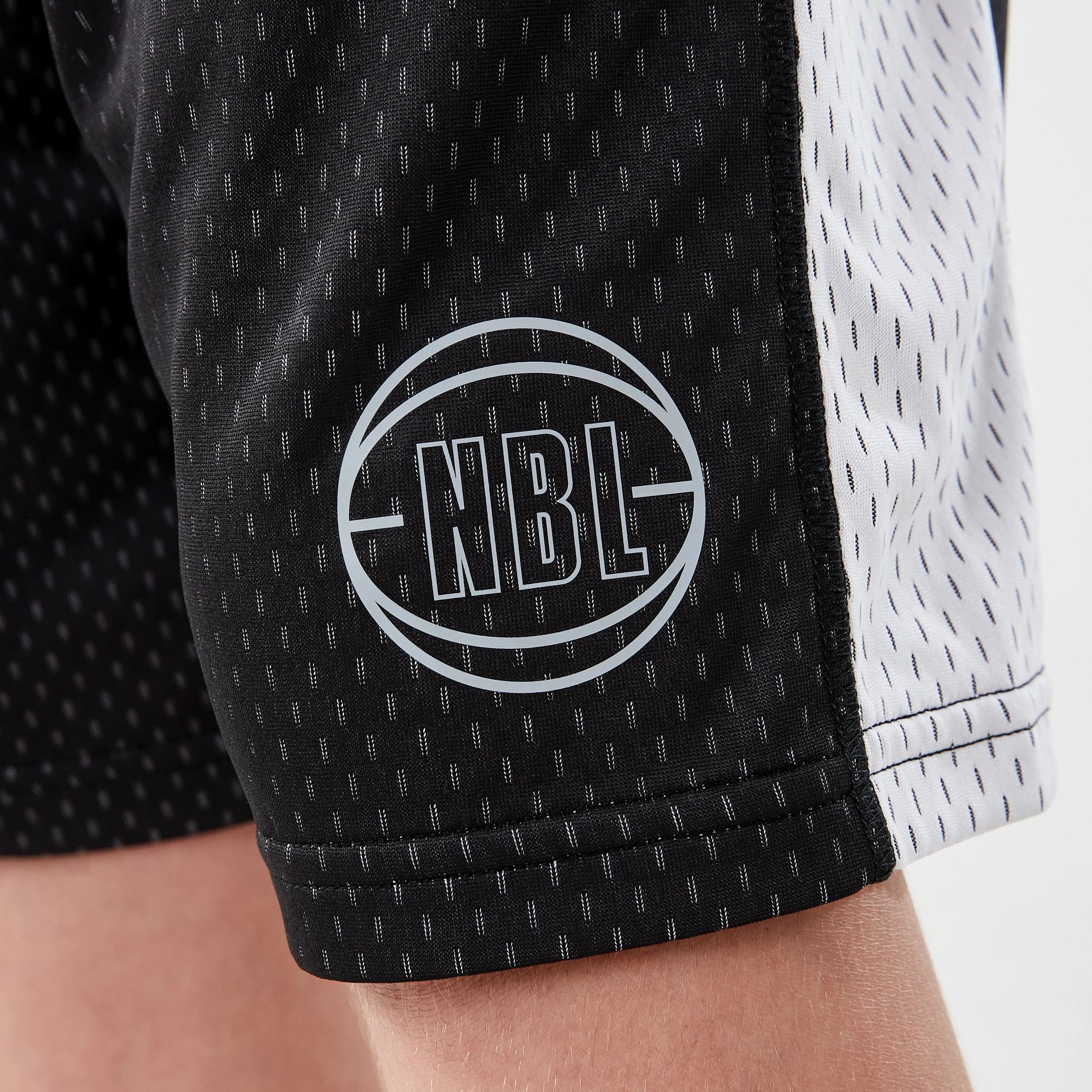 5 Official Kids NBL Basketball Mesh Shorts BLACK WHITE, 5 of 7