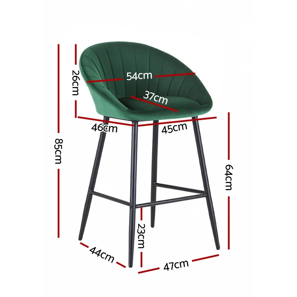 2 Artiss 2x Bar Stools Kitchen Dining Chair Counter Stool Tub Velvet Metal - Green, 2 of 6