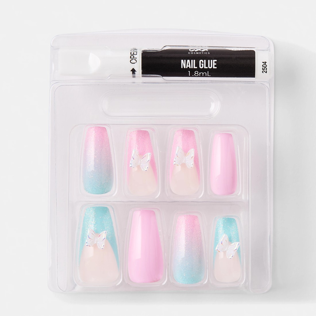 3 OXX Cosmetics 24 Pack Artificial Nails with Adhesive - Squareletto Shape, 3D Butterfly, 3 of 5