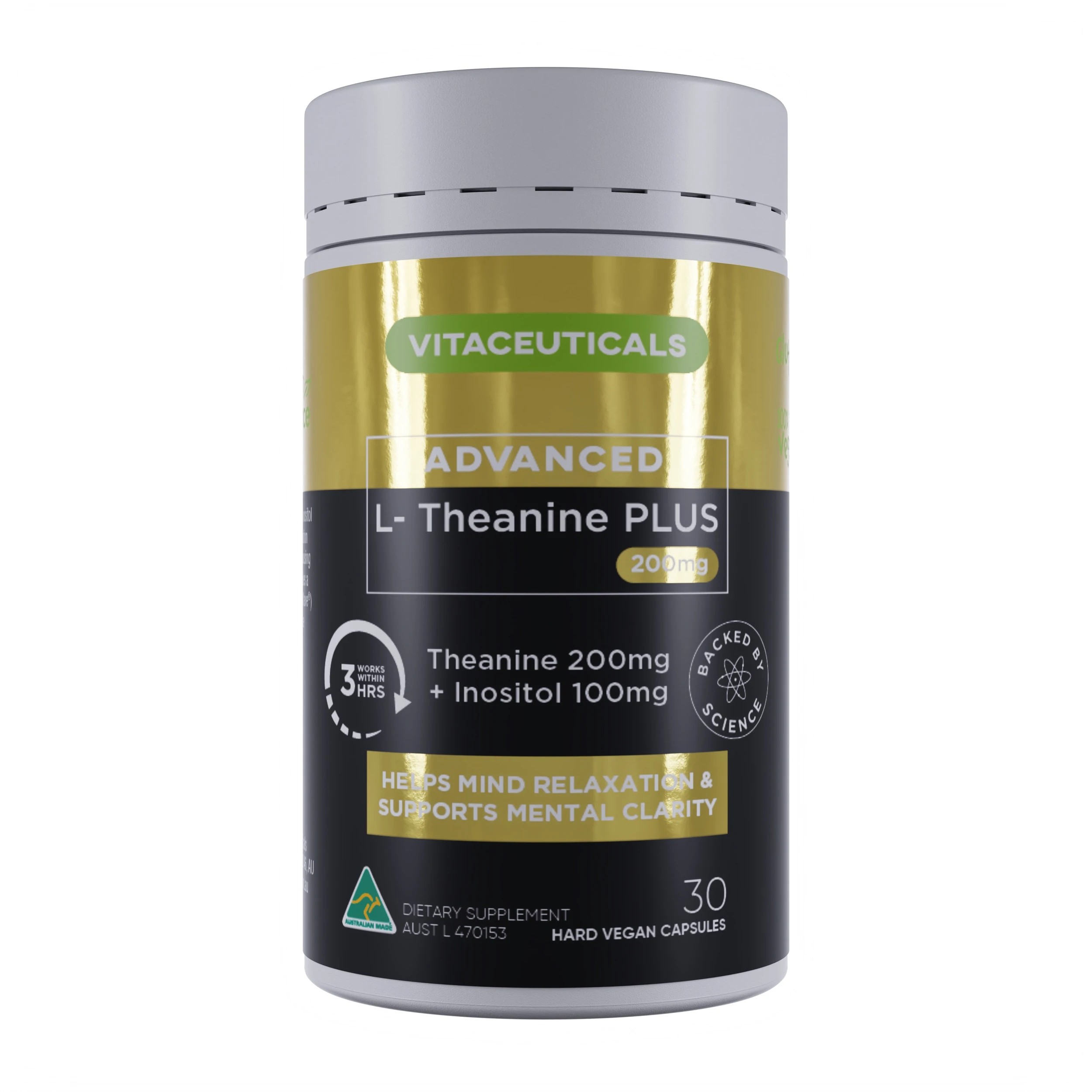 1 Vitaceuticals 90pc Advanced L-Theanine PLUS Stress Relief & Calm Capsules, 1 of 3
