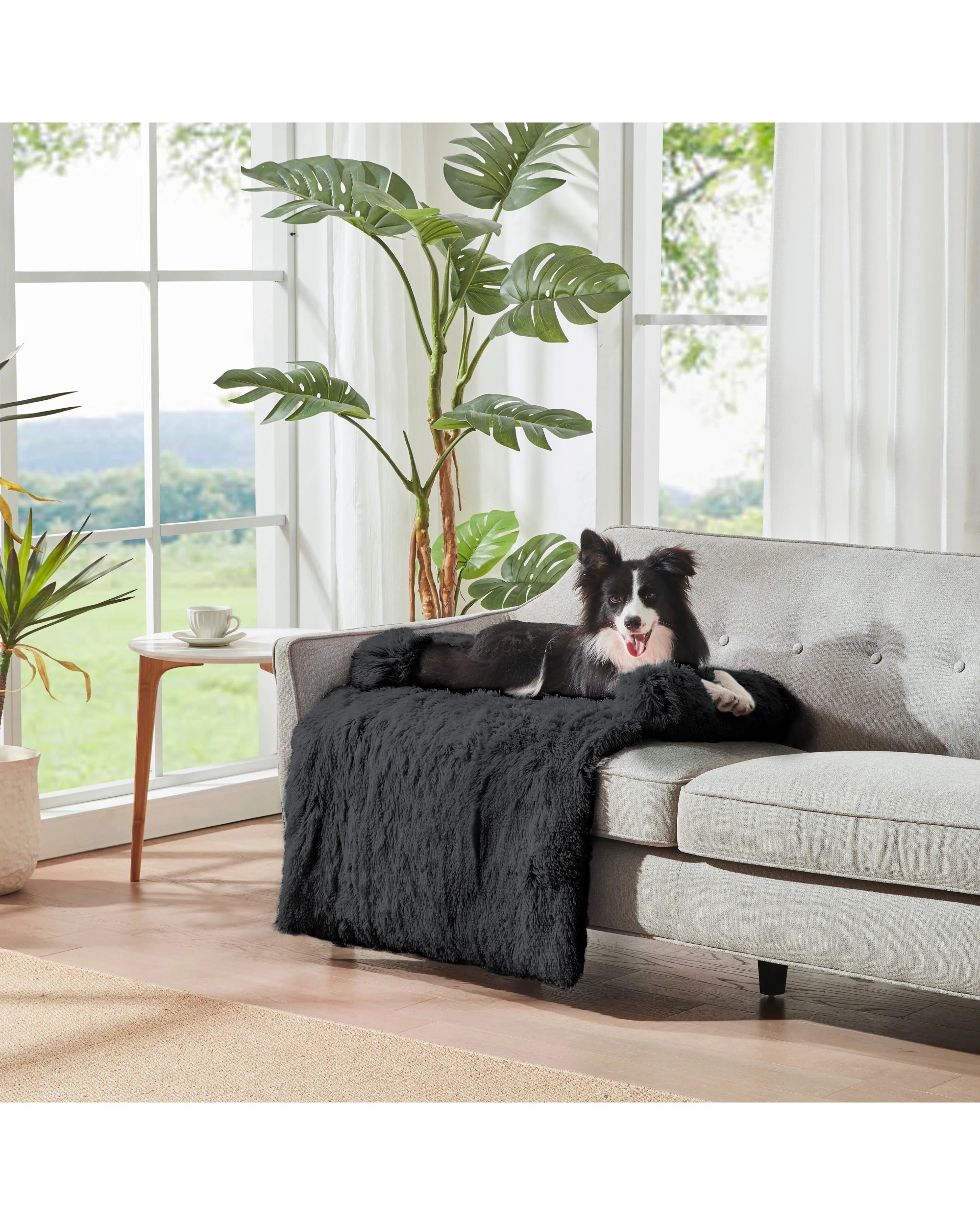 1 Charlie's Shaggy Faux Fur Bolster Sofa Protector Calming Dog Bed XX-Large - Charcoal, 1 of 10