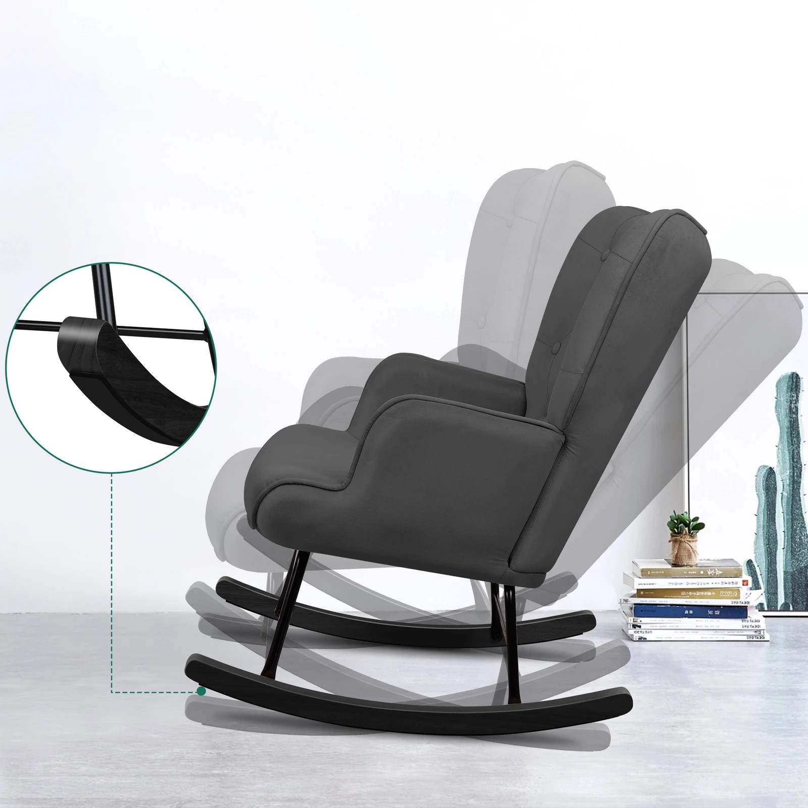 4 Alfordson Armchair Rocking Chair Accent Feeding Chair Lounge Sofa Couch - Grey, 4 of 10